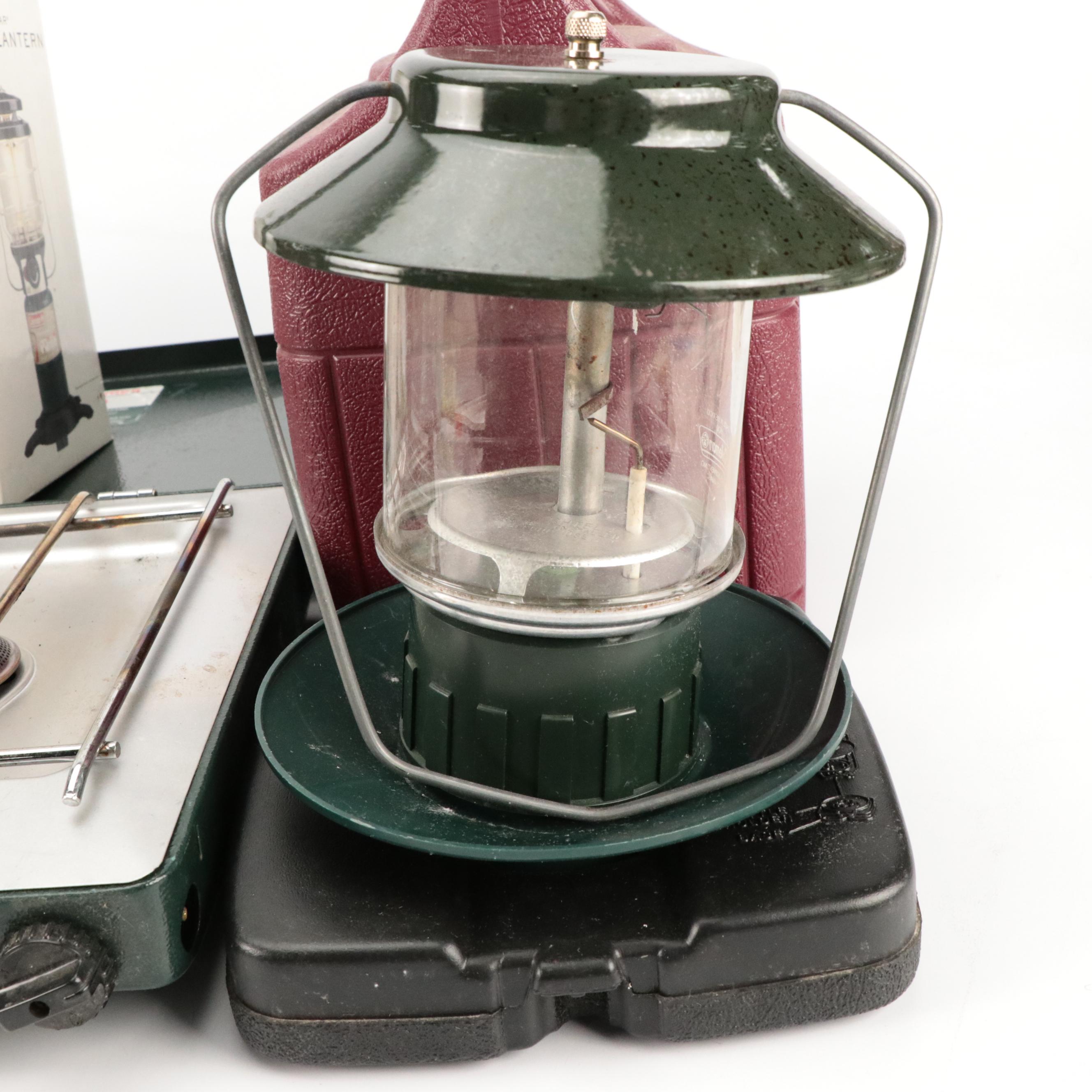 Coleman Propane Two Burner Stove and Propane Outdoor Lanterns