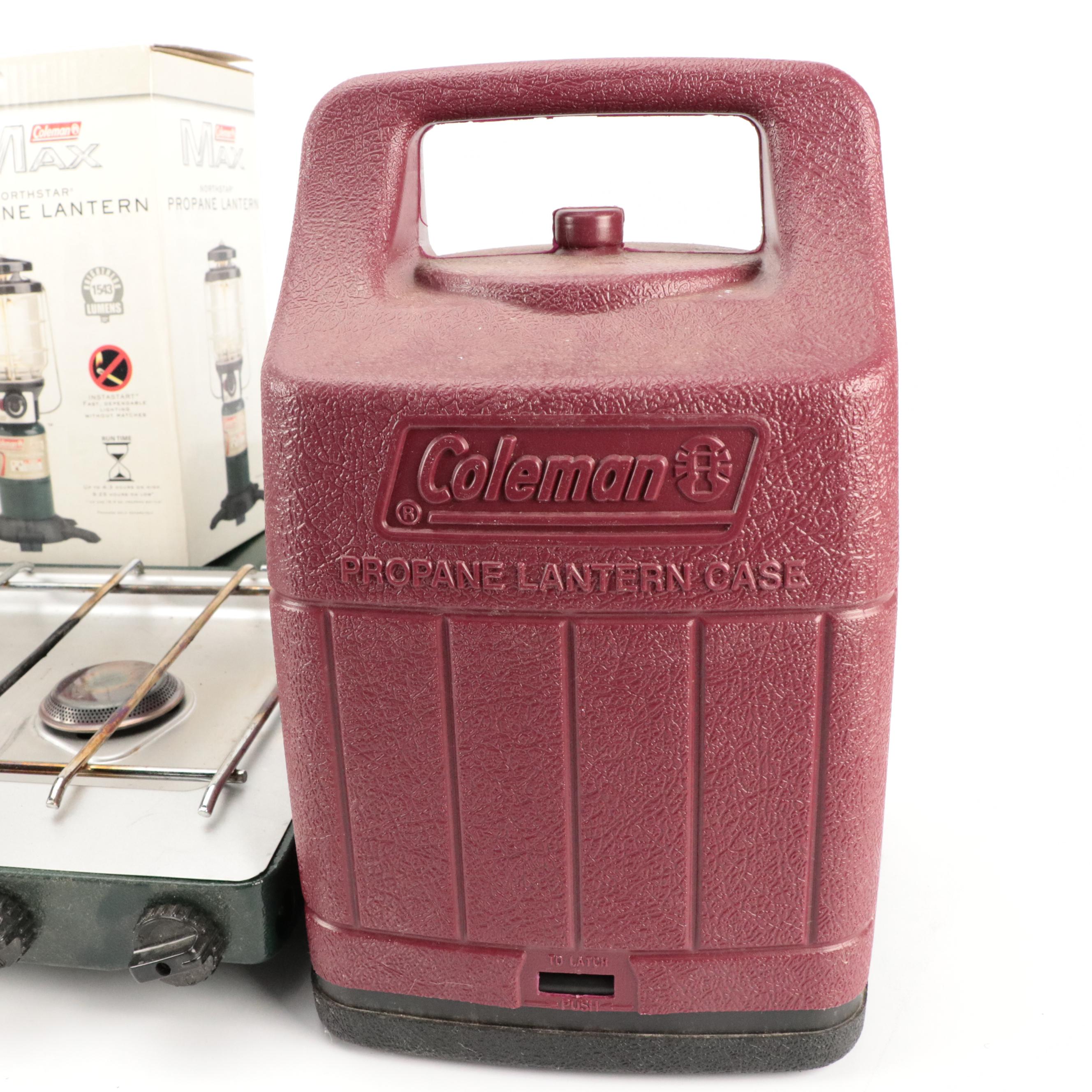 Coleman Propane Two Burner Stove and Propane Outdoor Lanterns