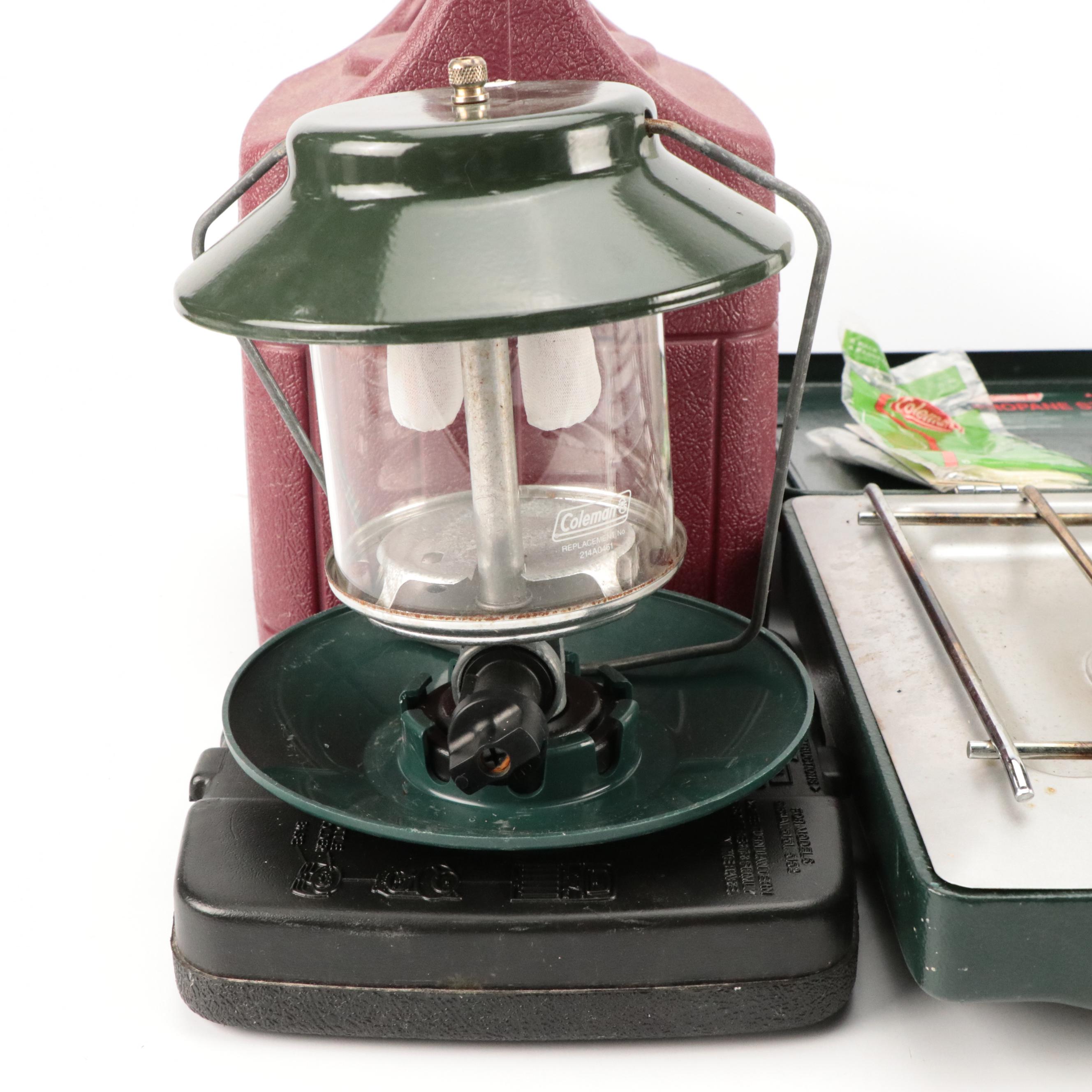 Coleman Propane Two Burner Stove and Propane Outdoor Lanterns