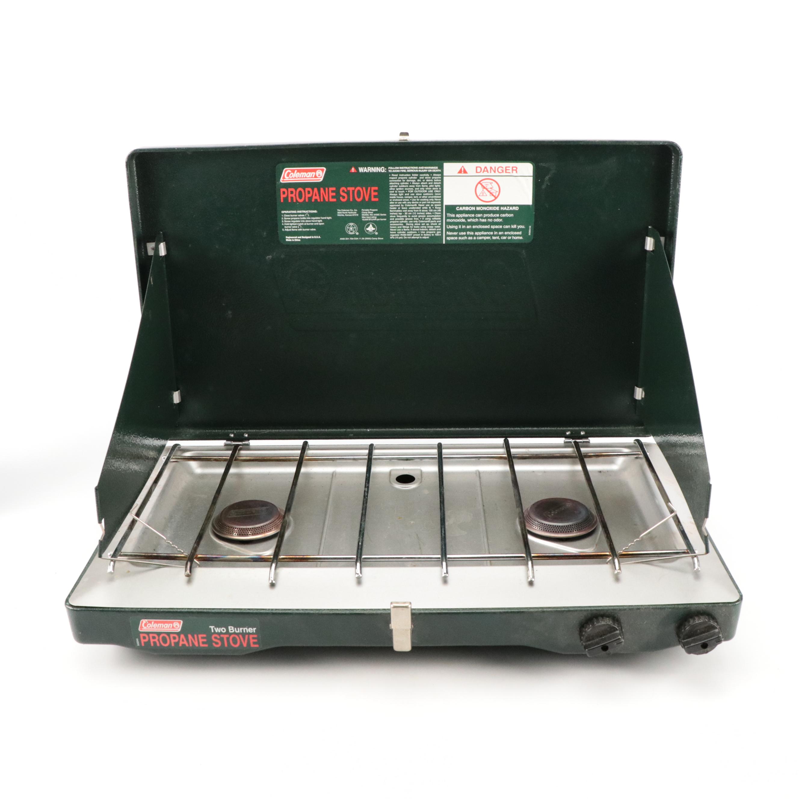 Coleman Propane Two Burner Stove and Propane Outdoor Lanterns