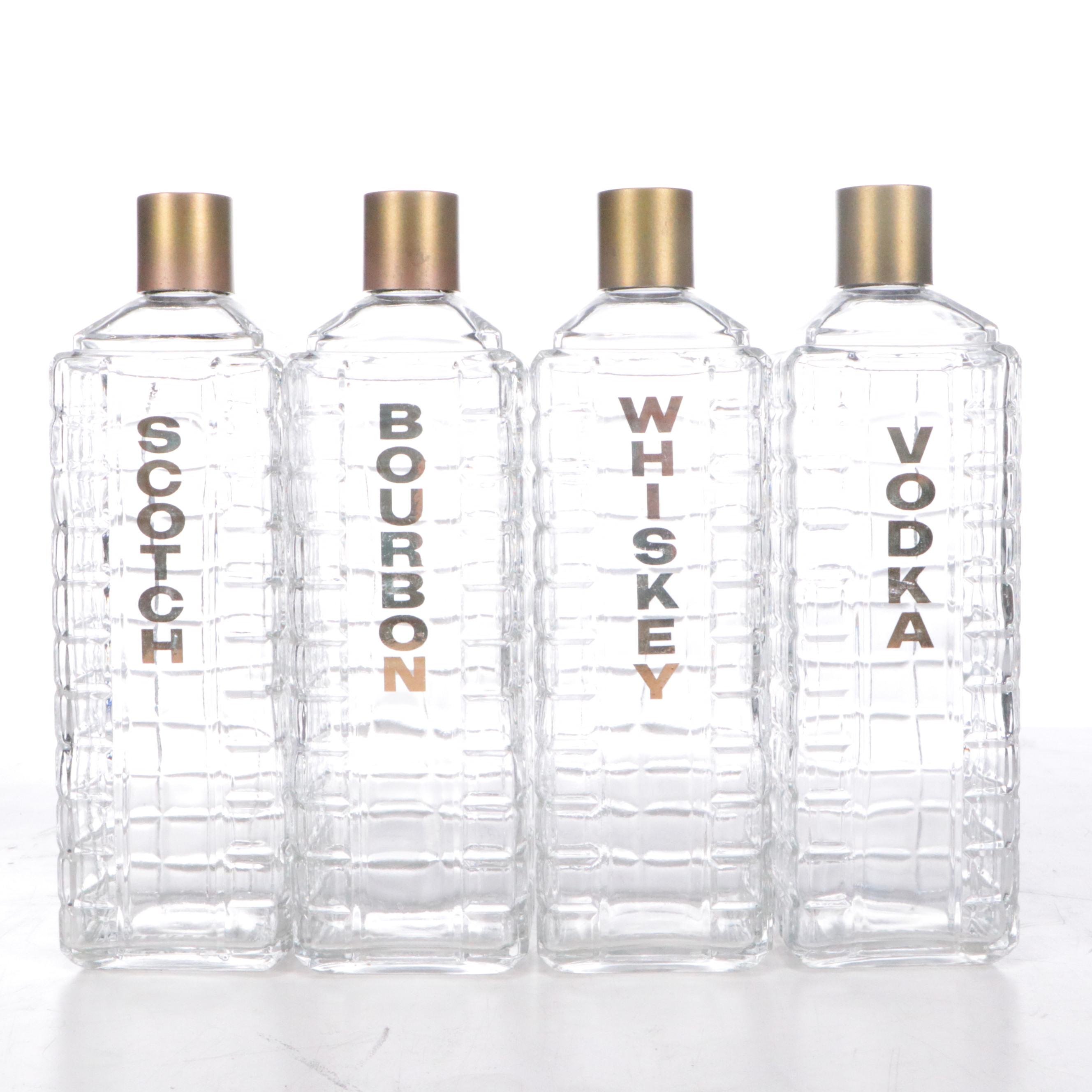 Karoff Mid Century Modern Style Walnut Bar Cabinet with Decanters and Glasses