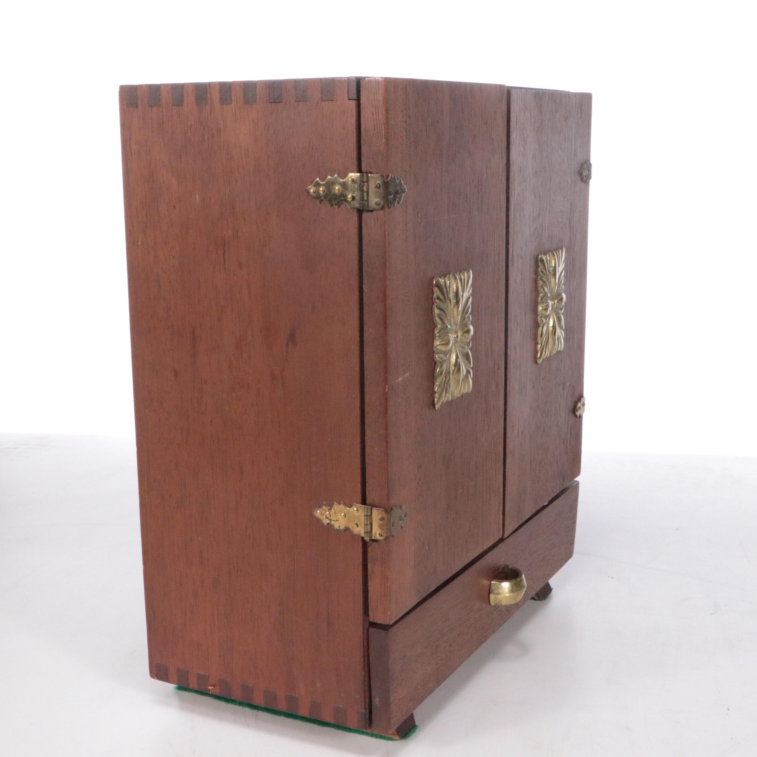 Karoff Mid Century Modern Style Walnut Bar Cabinet with Decanters and Glasses