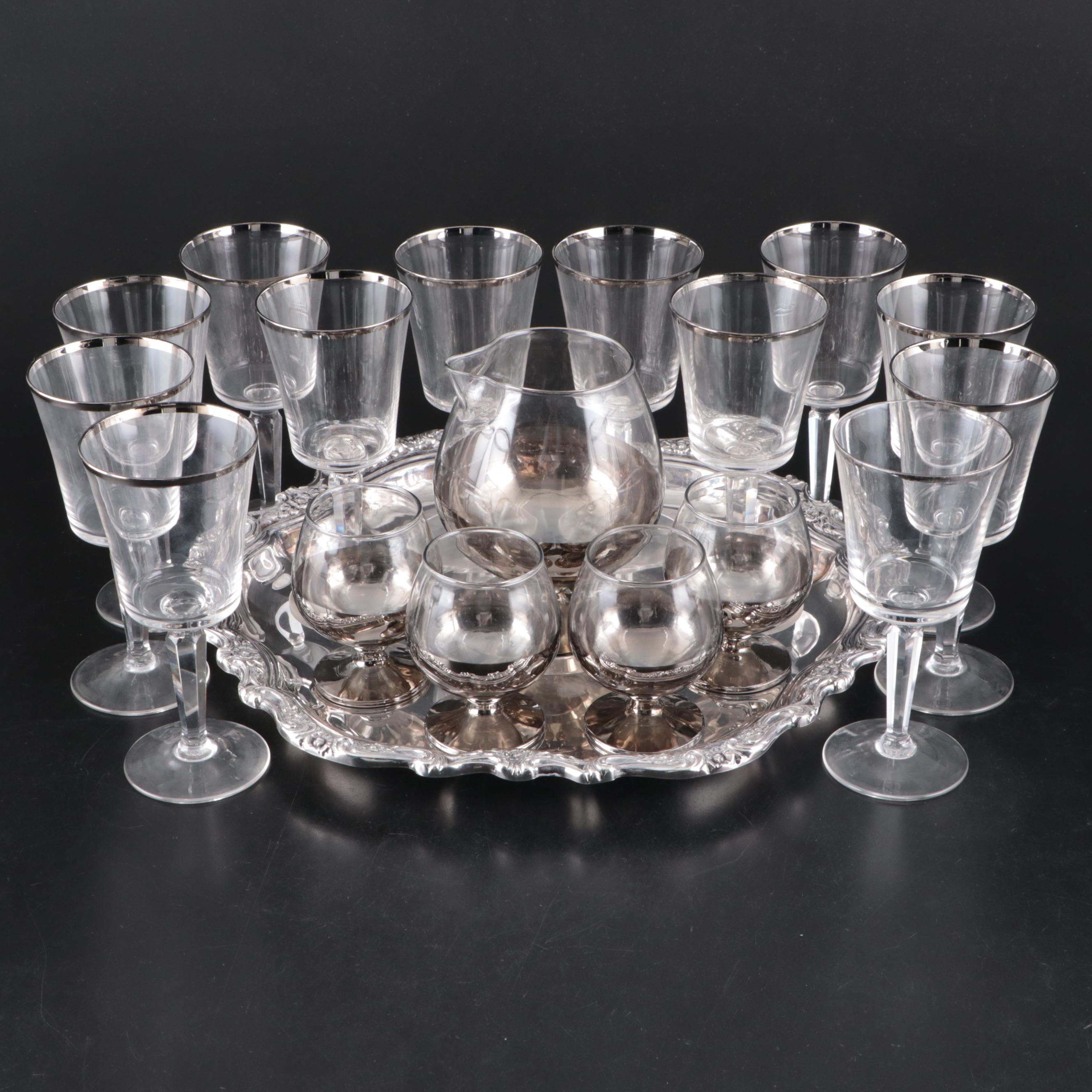Lenox "Solitaire" Crystal Wine Glasses with Brandy Snifters and Pitcher