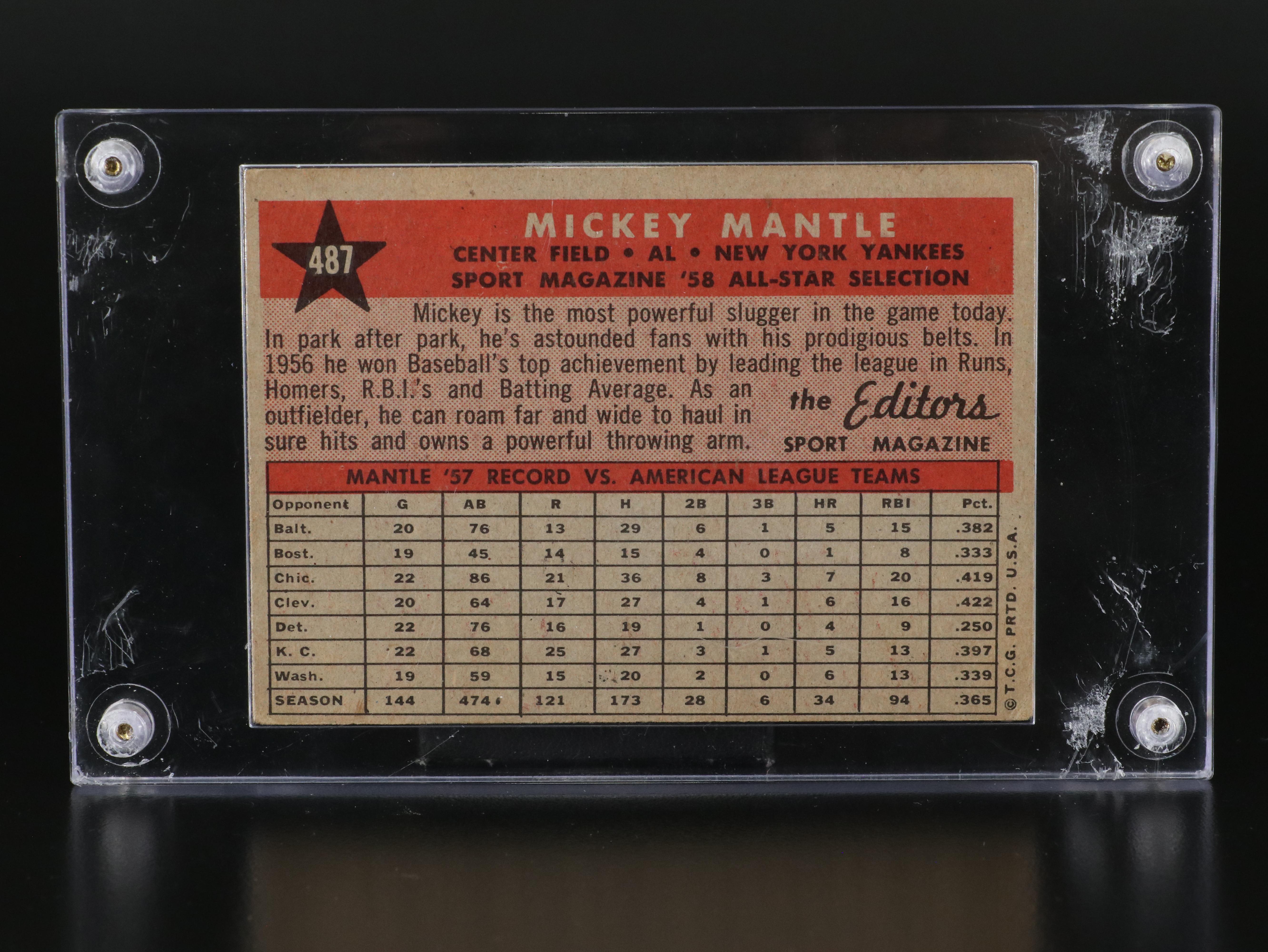 1958 Topps Mickey Mantle New York Yankees All-Star Baseball Card