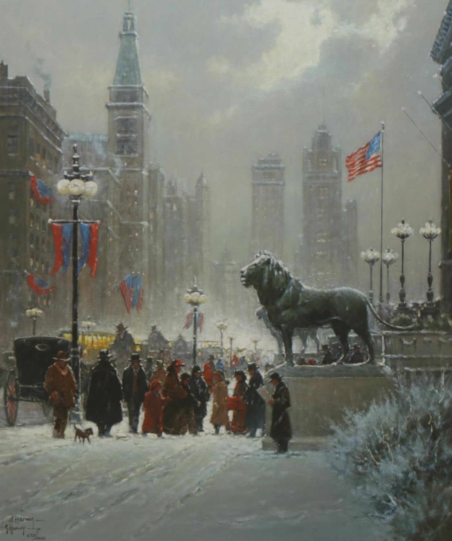 Gerald Harvey Offset Lithograph "Exhibition Day - Chicago," 1995