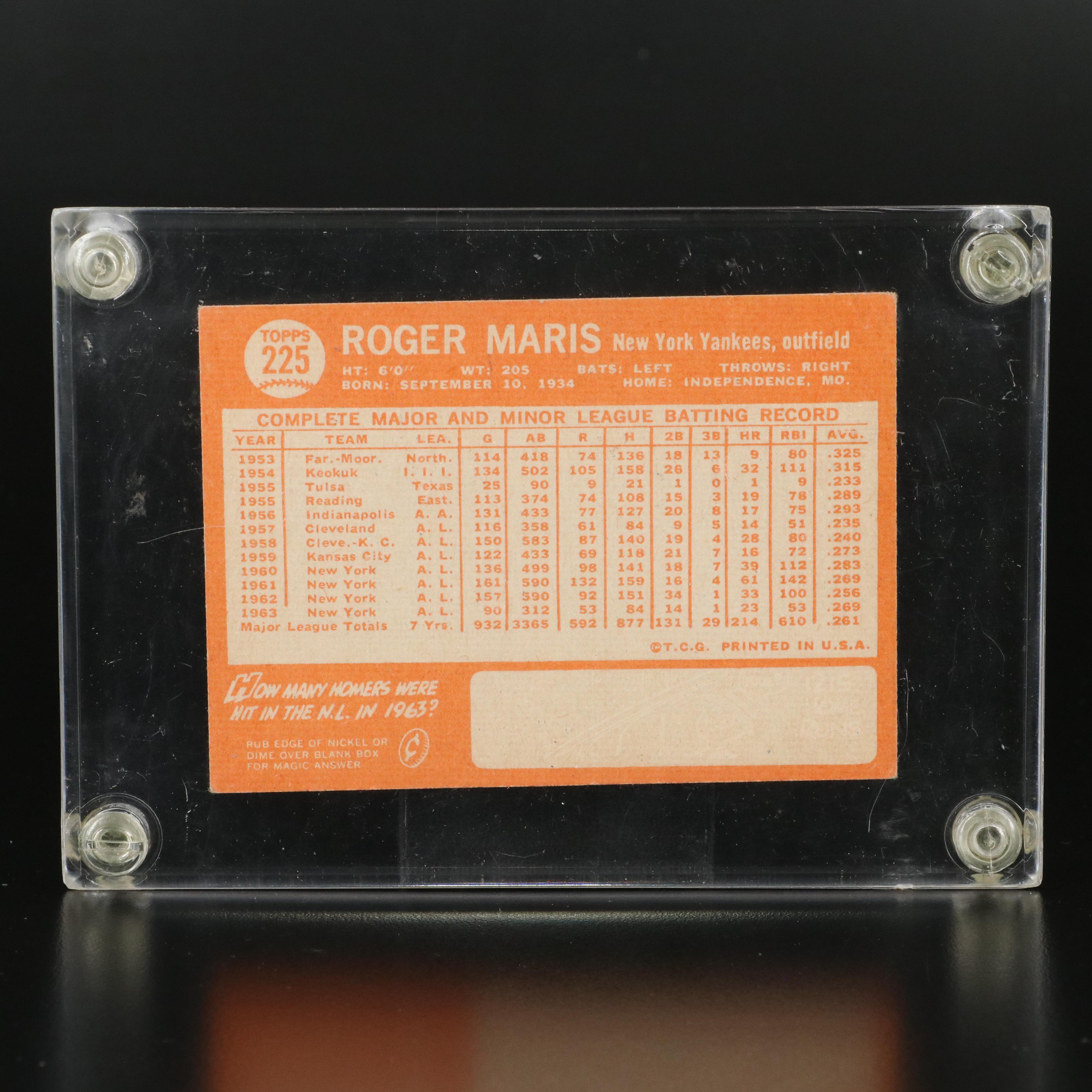 1964 Topps Roger Maris New York Yankees Baseball Card