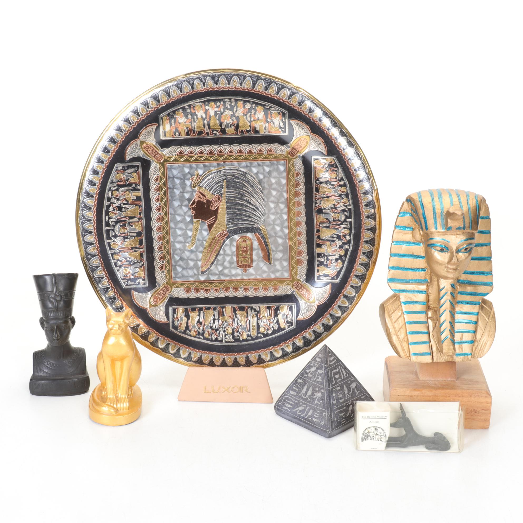 Egyptian Figurines & Decor Featuring Brass Pharaoh Plate
