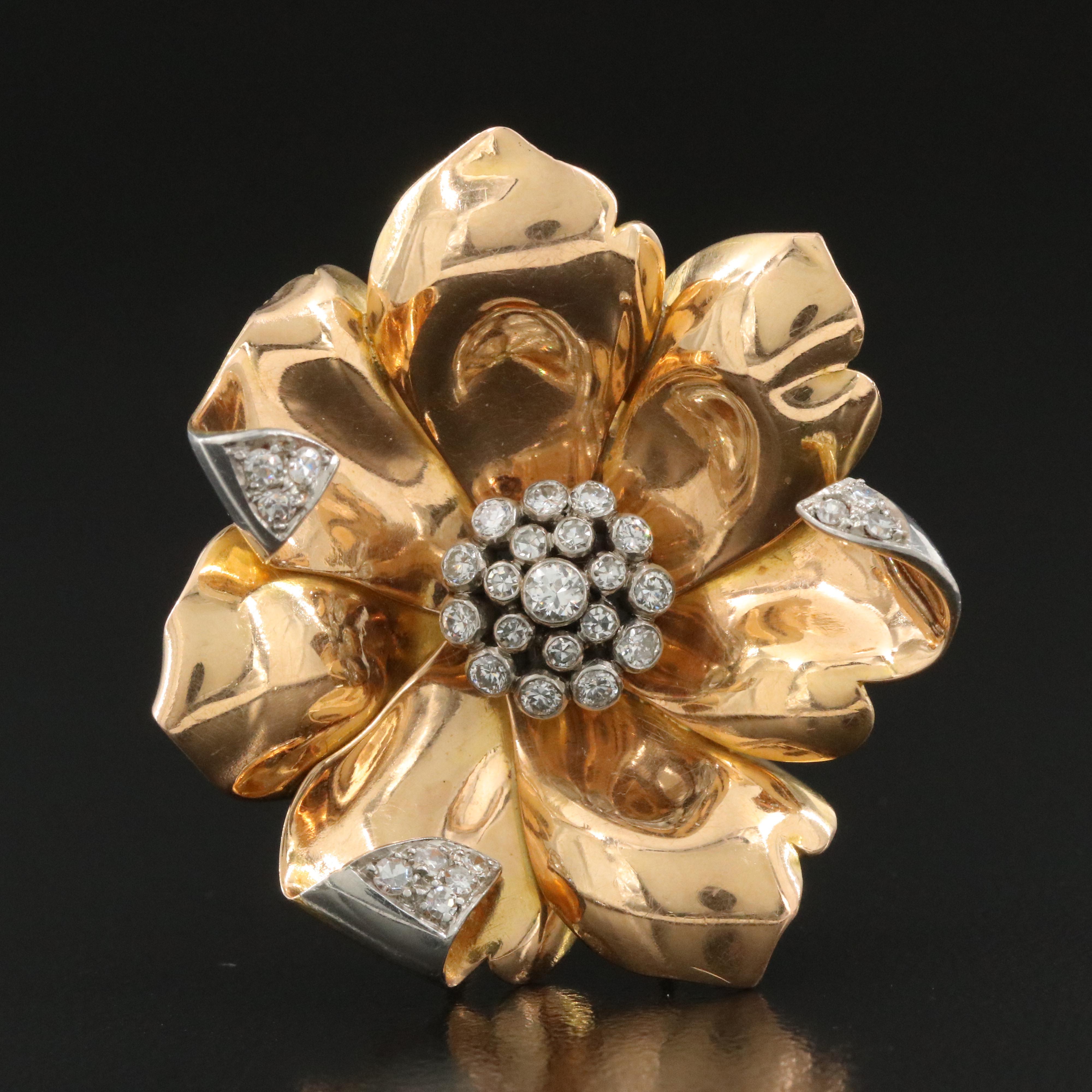 18K 0.67 CTW Diamond Flower Pendant with Platinum Accents