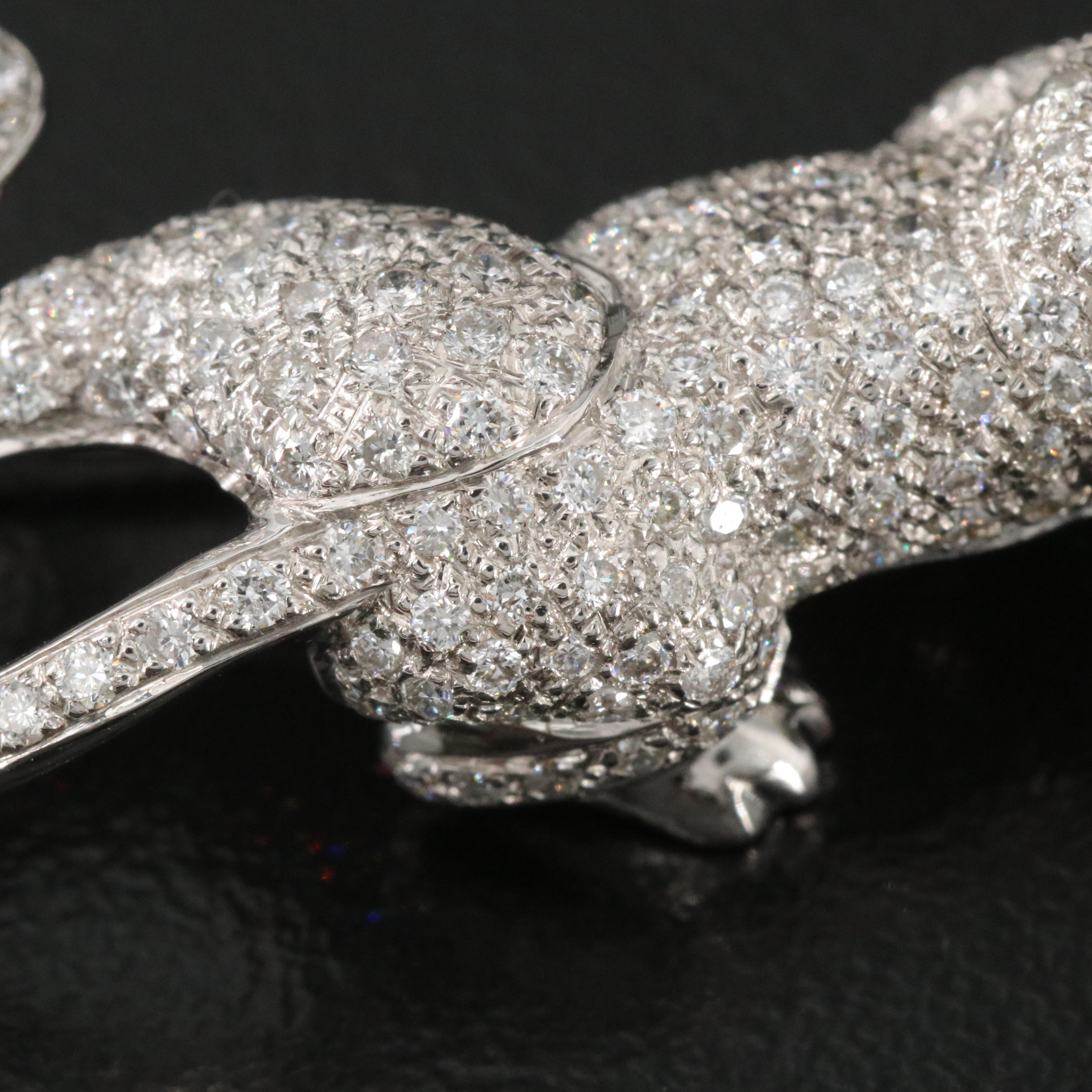 14K 1.55 CTW Pavé Diamond and Ruby Panther Brooch