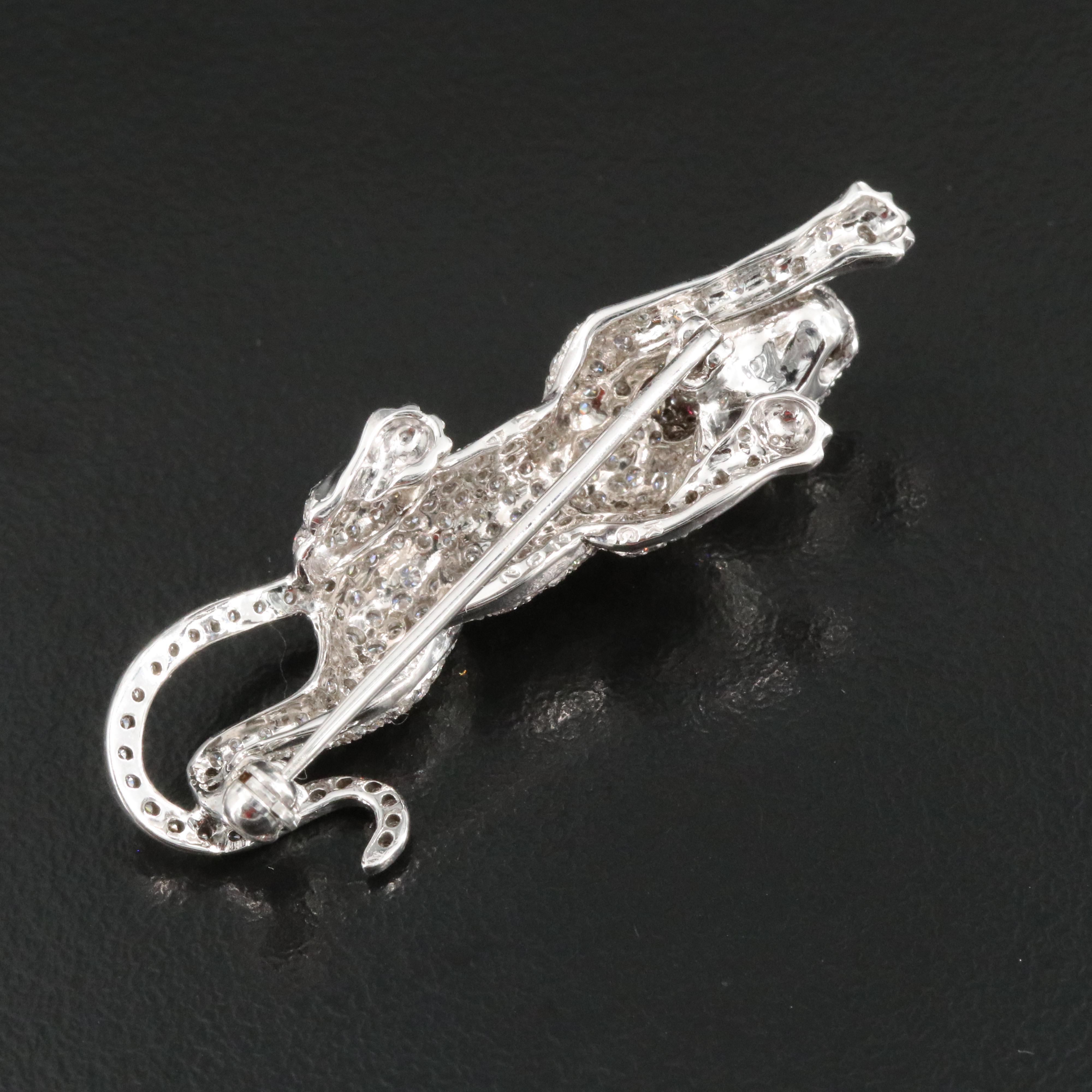14K 1.55 CTW Pavé Diamond and Ruby Panther Brooch