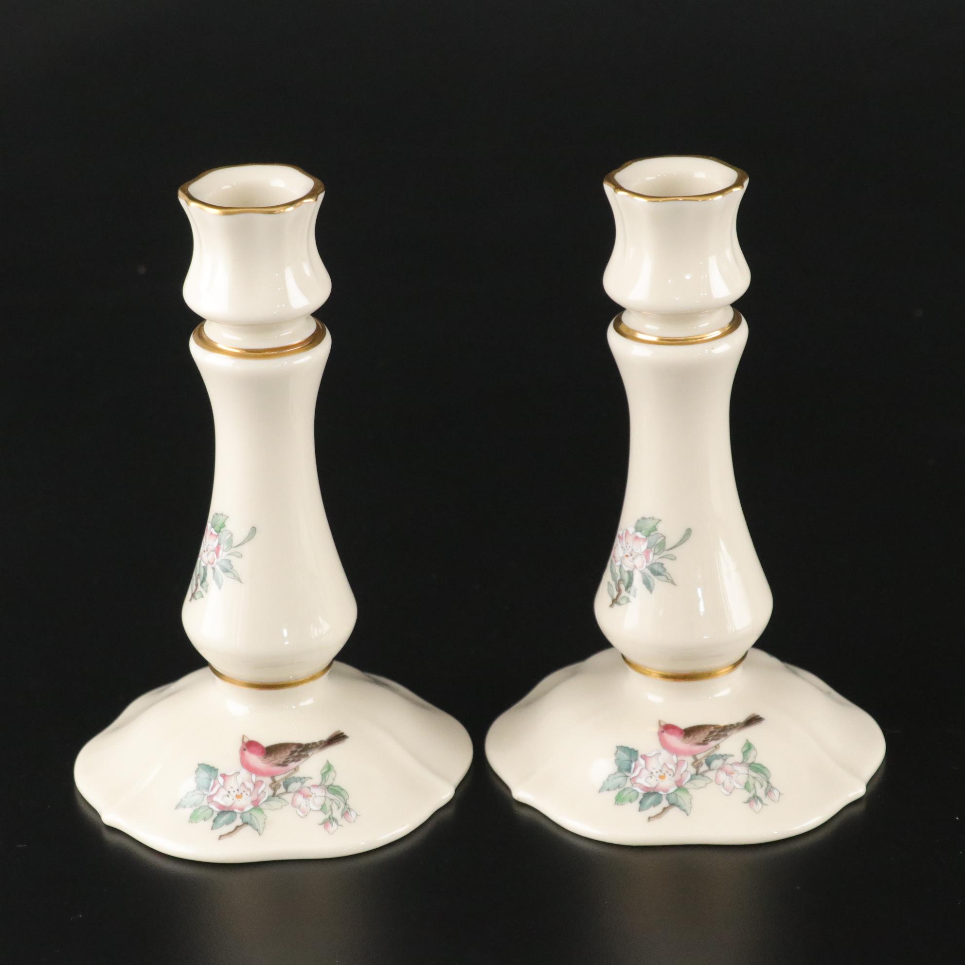 Lenox "Serenade" Porcelain Candle Holders & Basket