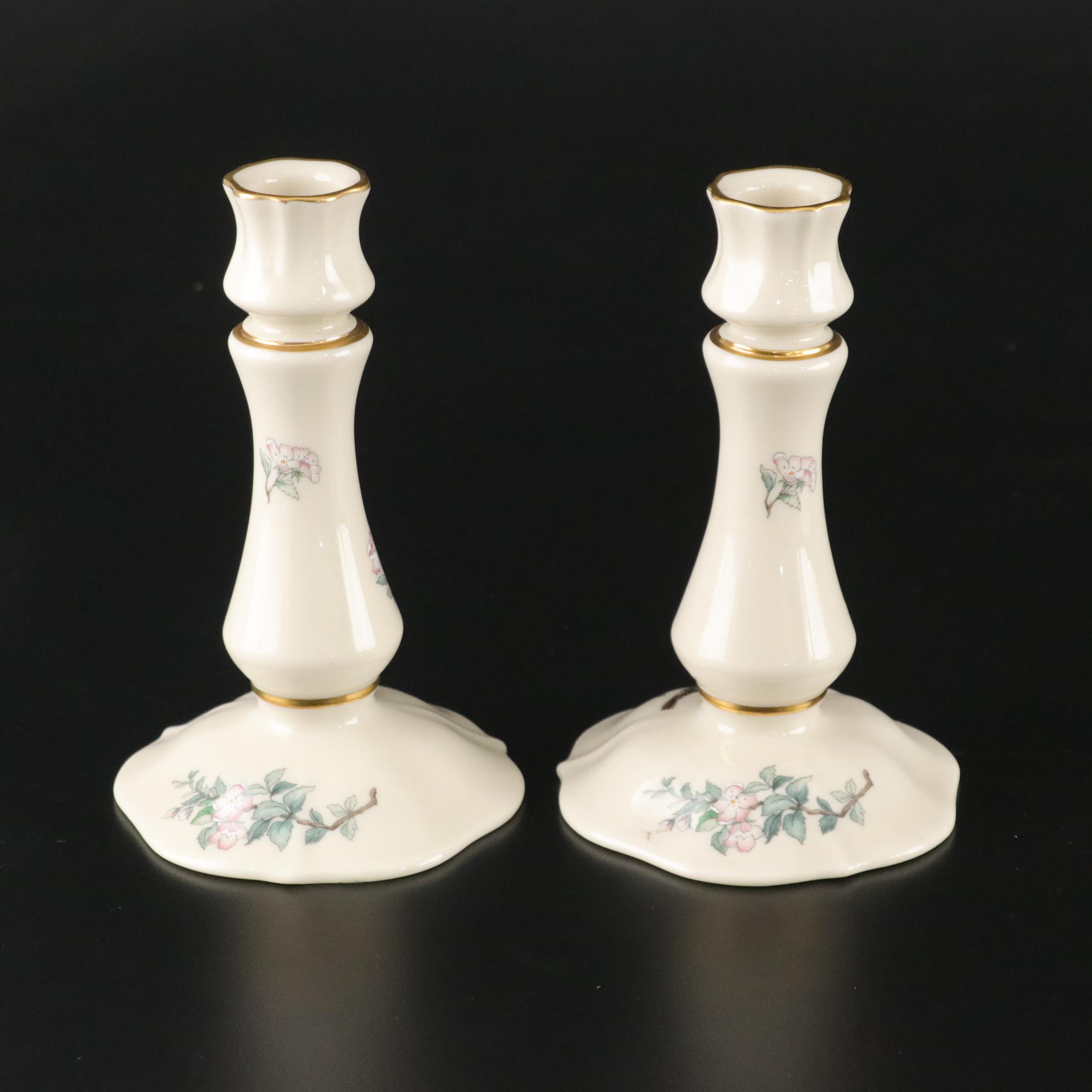 Lenox "Serenade" Porcelain Candle Holders & Basket
