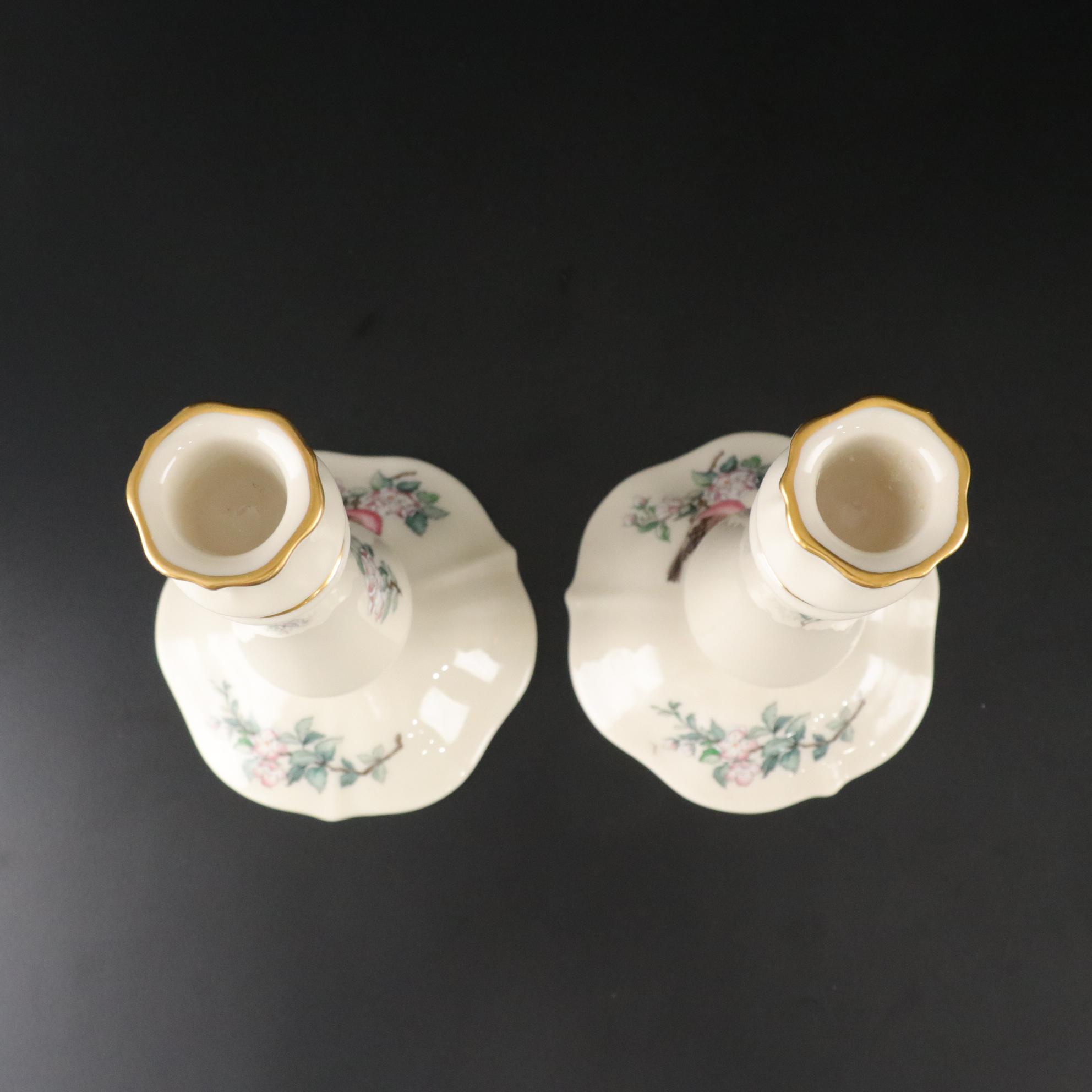 Lenox "Serenade" Porcelain Candle Holders & Basket
