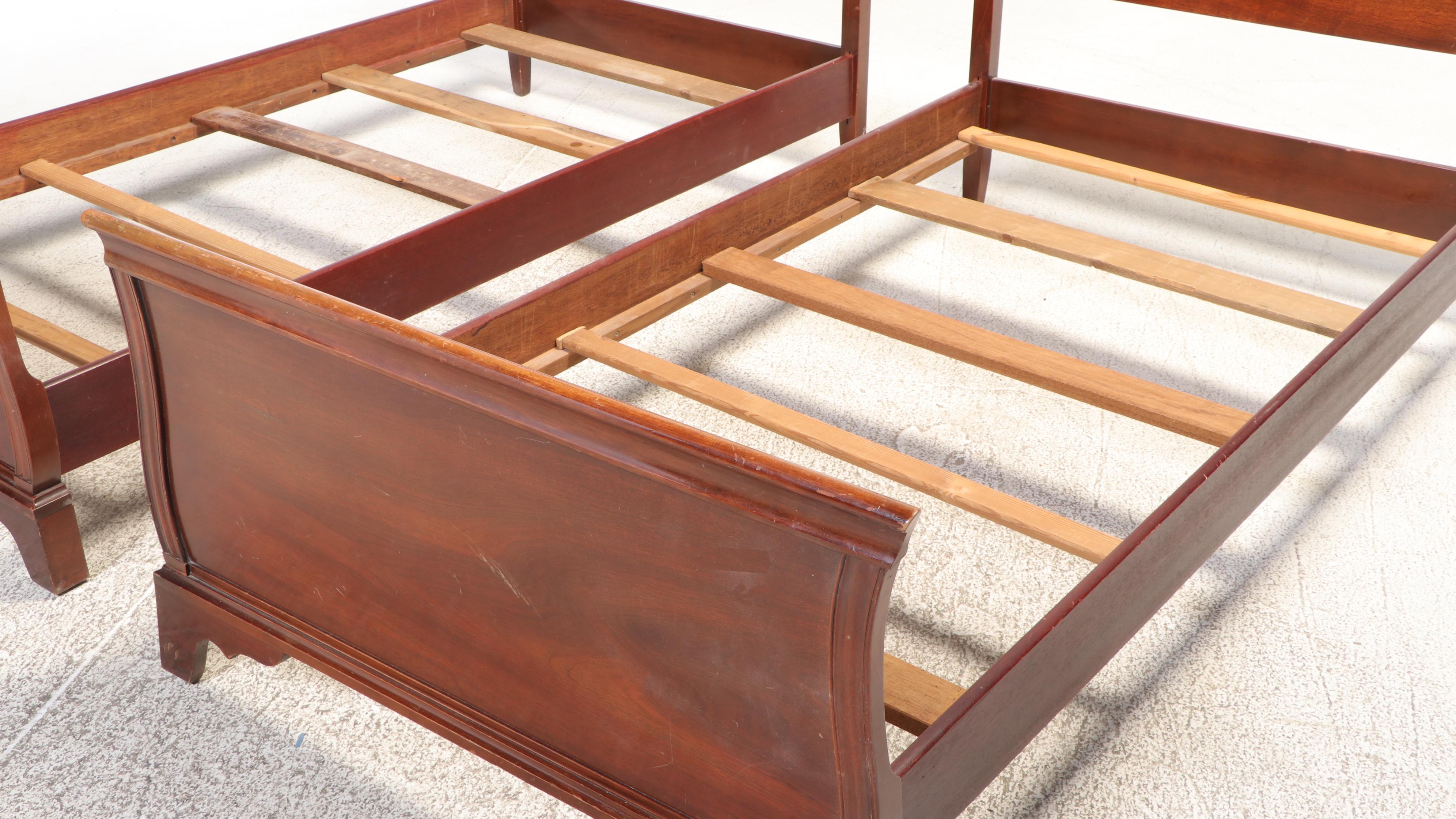Pair of Mahogany Twin Sleigh Beds Frames, Early to Mid-20th Century