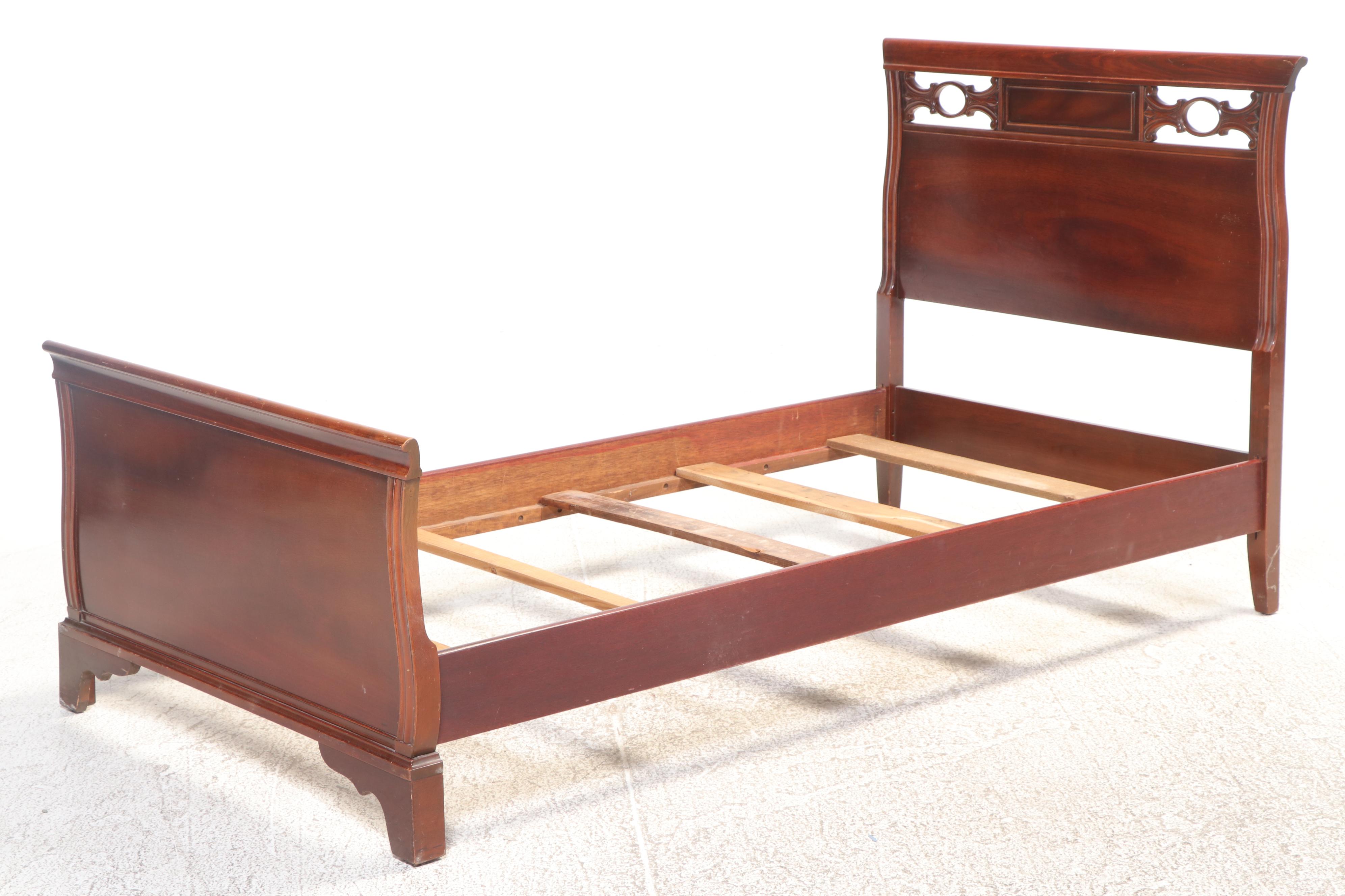 Pair of Mahogany Twin Sleigh Beds Frames, Early to Mid-20th Century