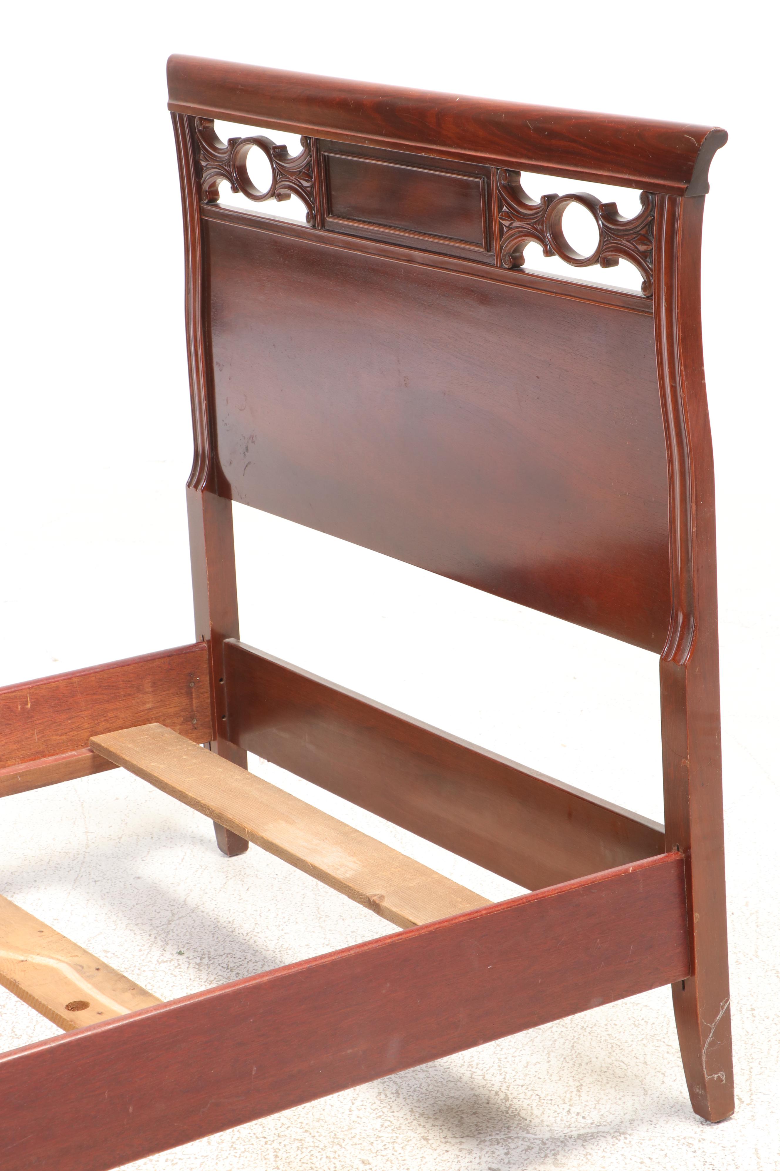 Pair of Mahogany Twin Sleigh Beds Frames, Early to Mid-20th Century