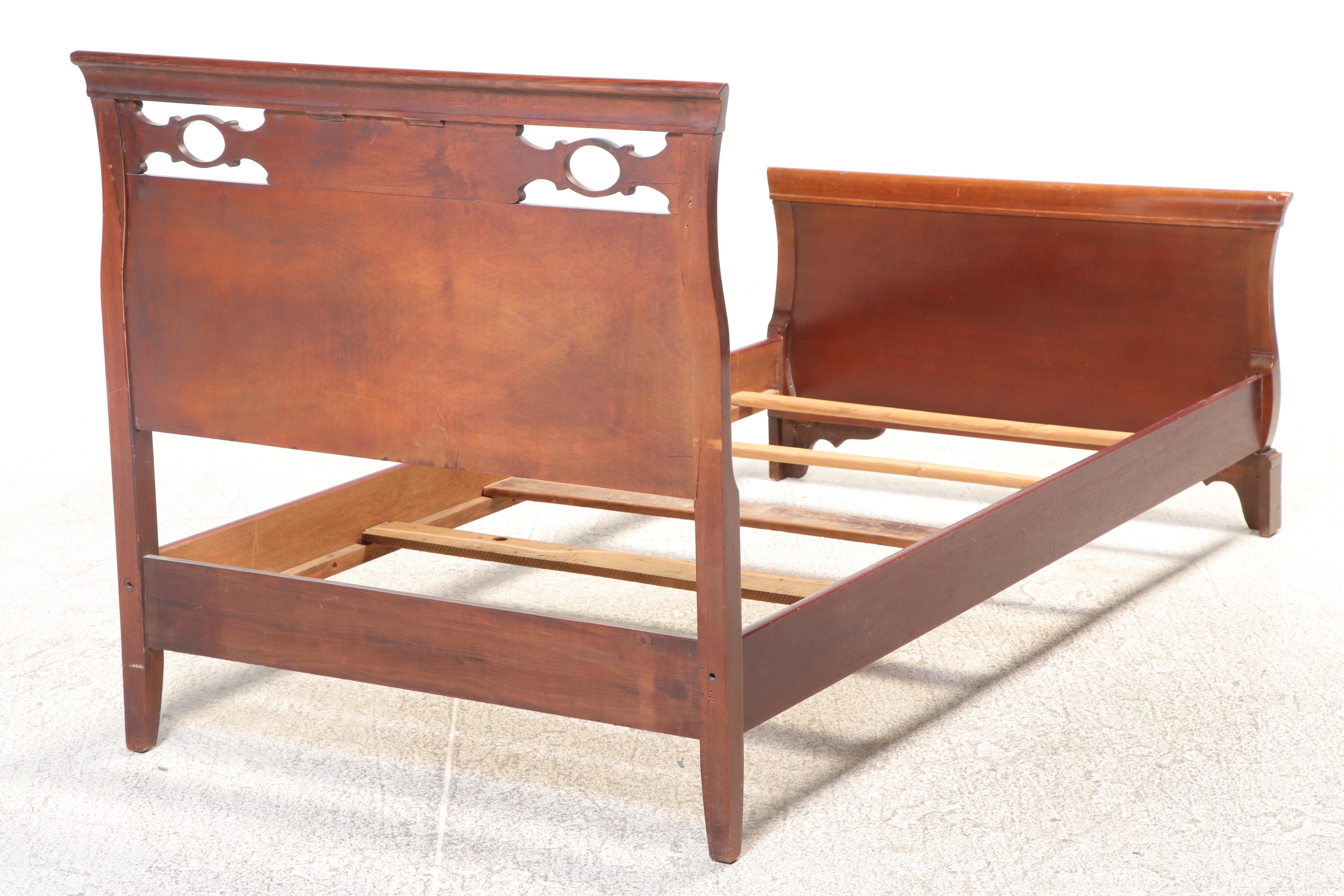 Pair of Mahogany Twin Sleigh Beds Frames, Early to Mid-20th Century