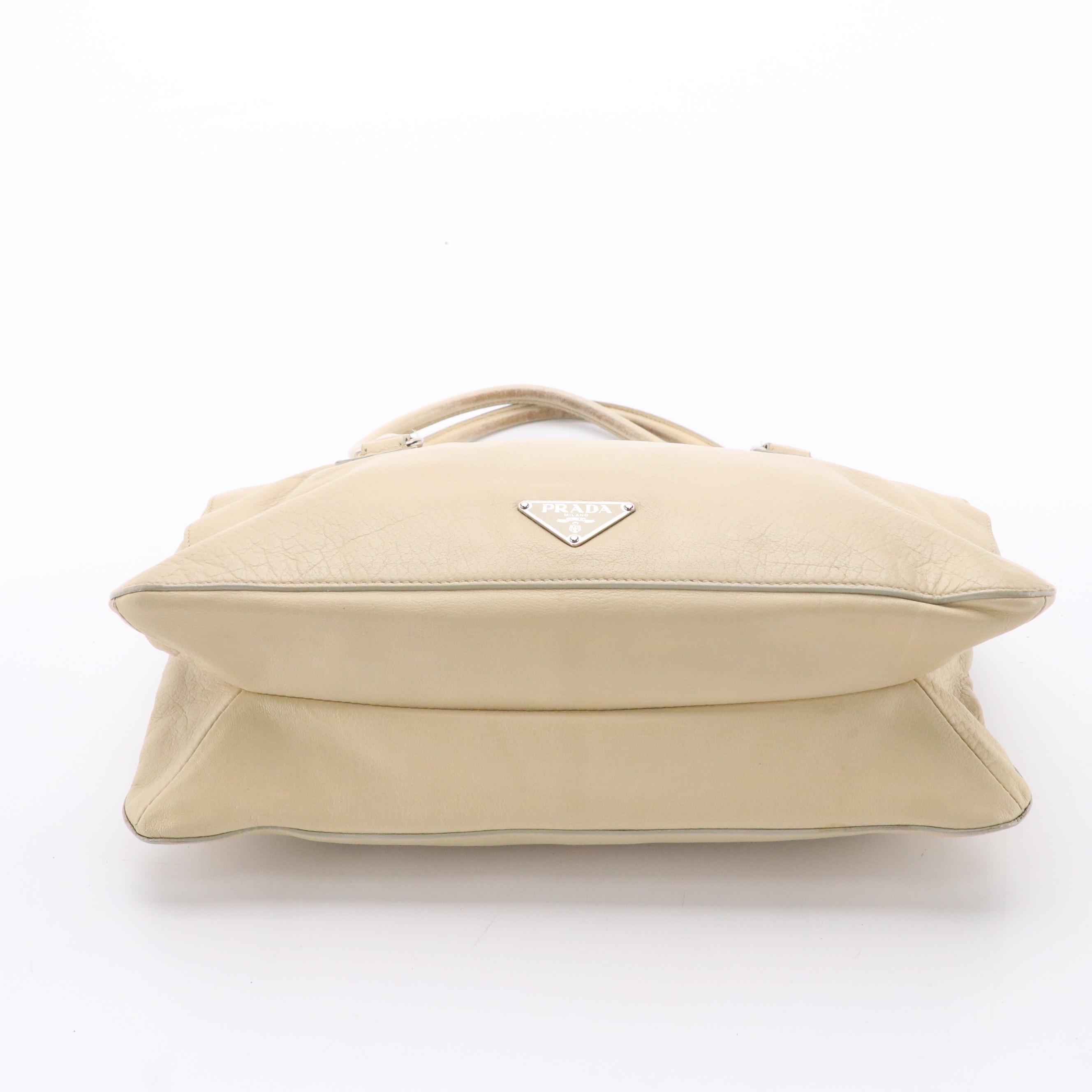 Prada Easy Fold-Over Shoulder Bag in Beige Calfskin Leather