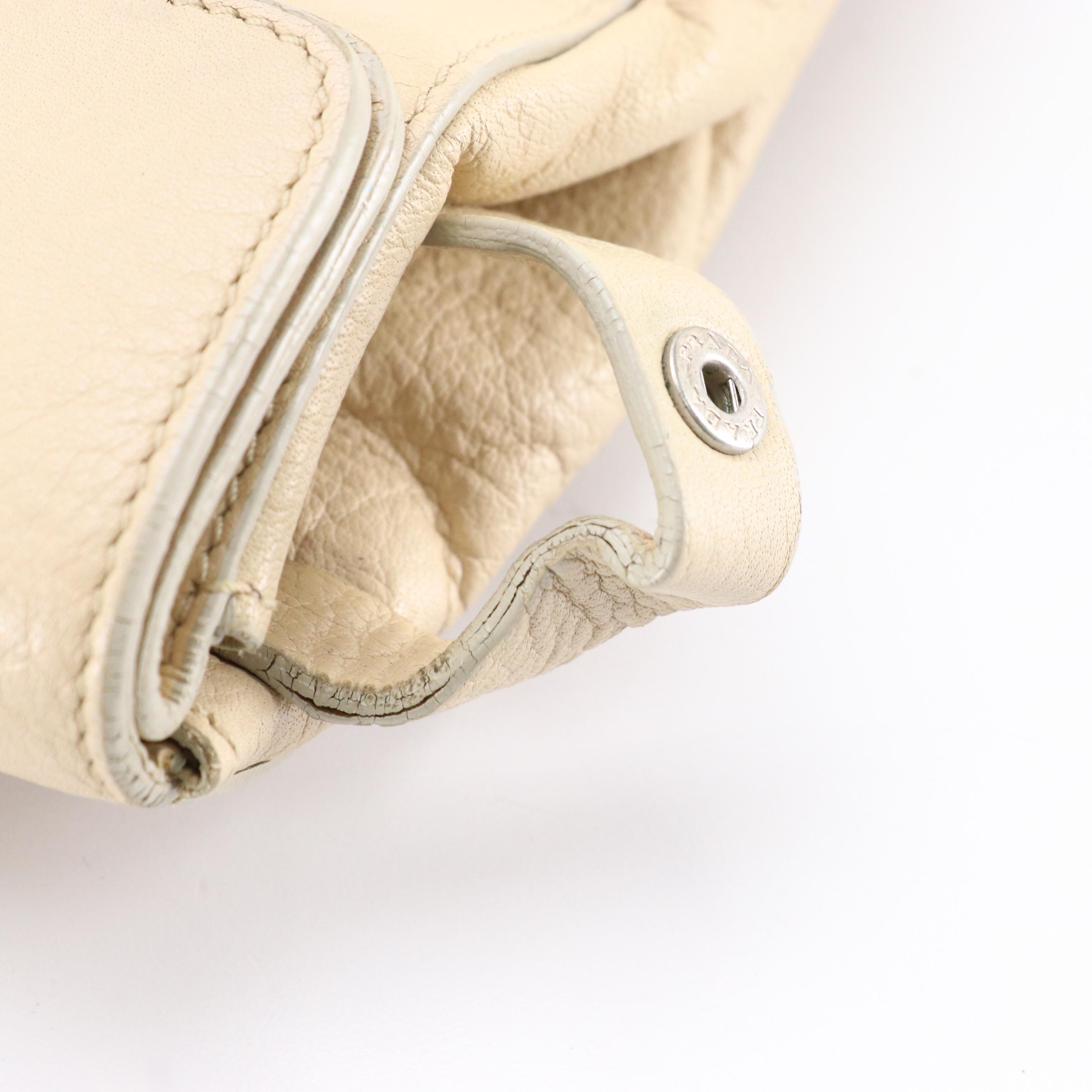 Prada Easy Fold-Over Shoulder Bag in Beige Calfskin Leather