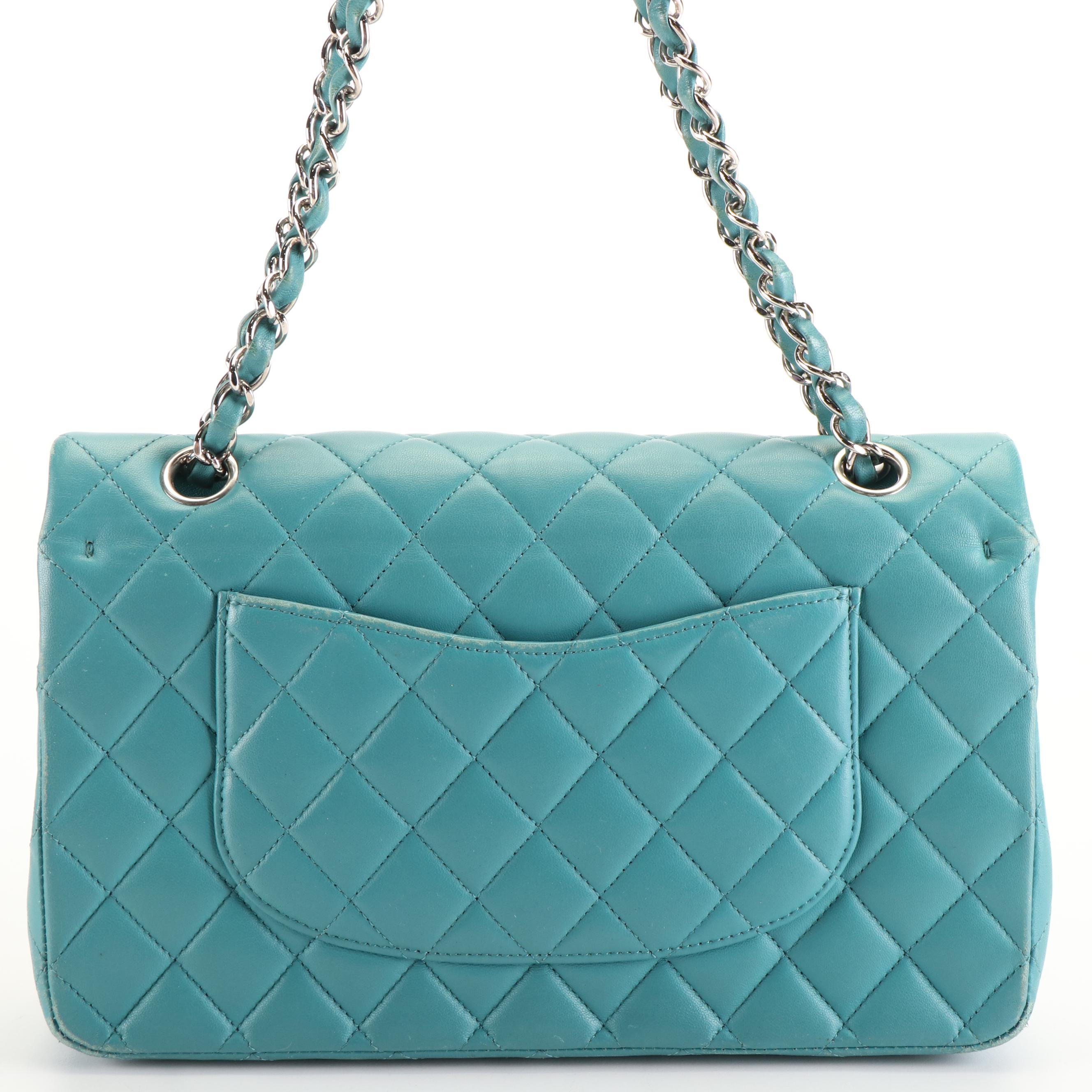 Chanel CC Double Flap Bag in Blue Quilted Diamond Sheepskin Leather