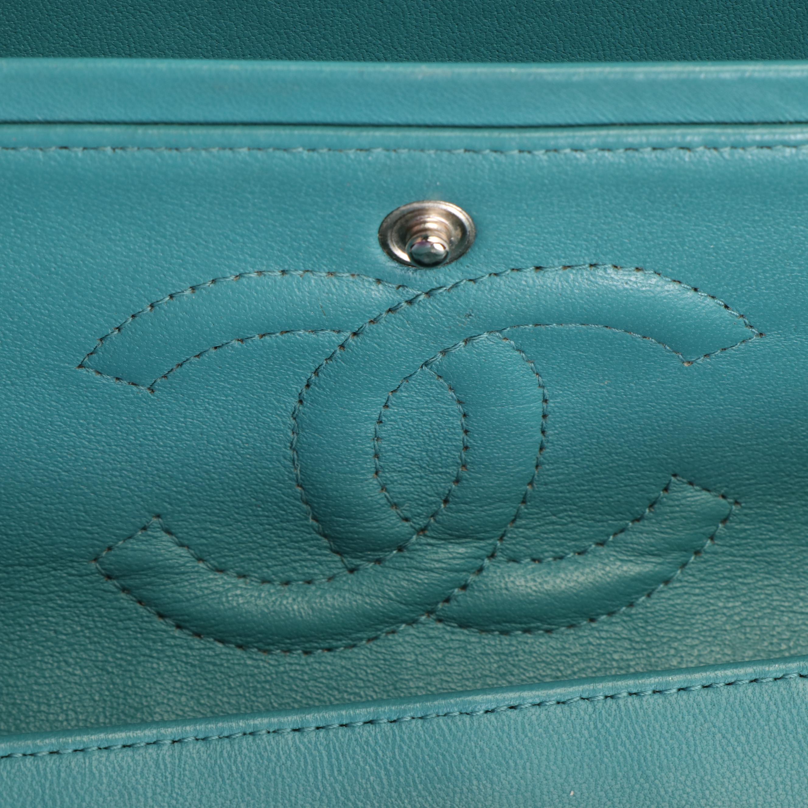 Chanel CC Double Flap Bag in Blue Quilted Diamond Sheepskin Leather