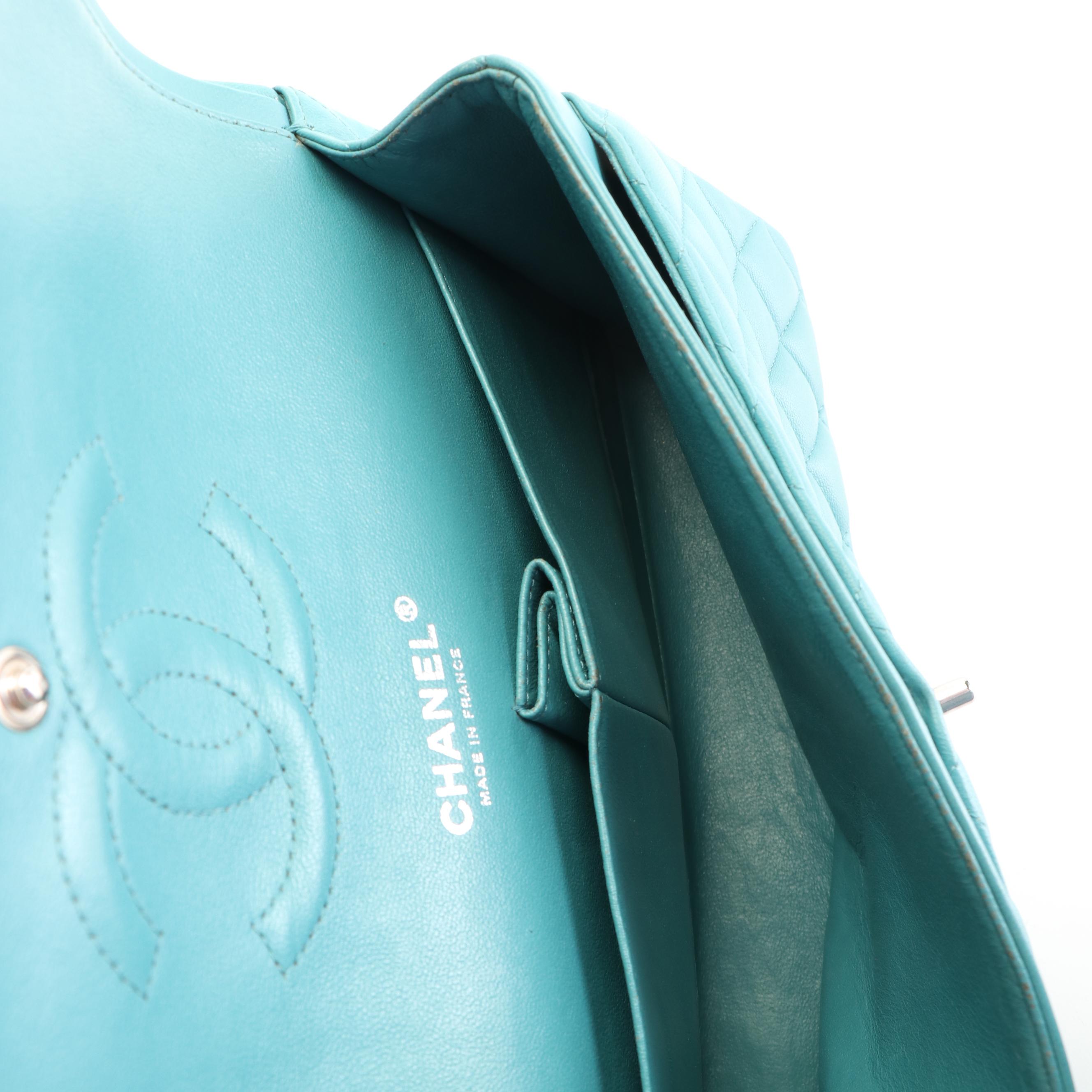 Chanel CC Double Flap Bag in Blue Quilted Diamond Sheepskin Leather