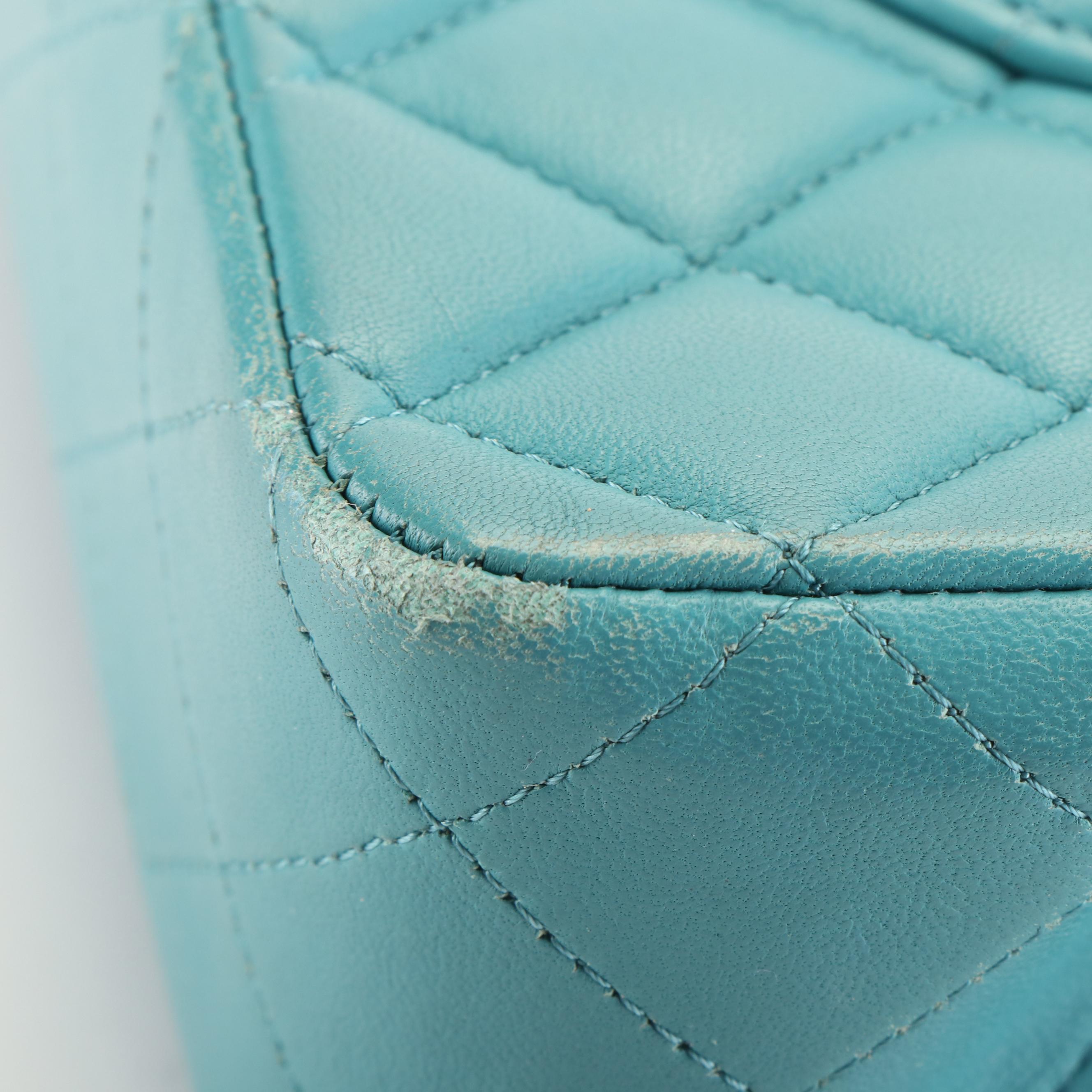 Chanel CC Double Flap Bag in Blue Quilted Diamond Sheepskin Leather