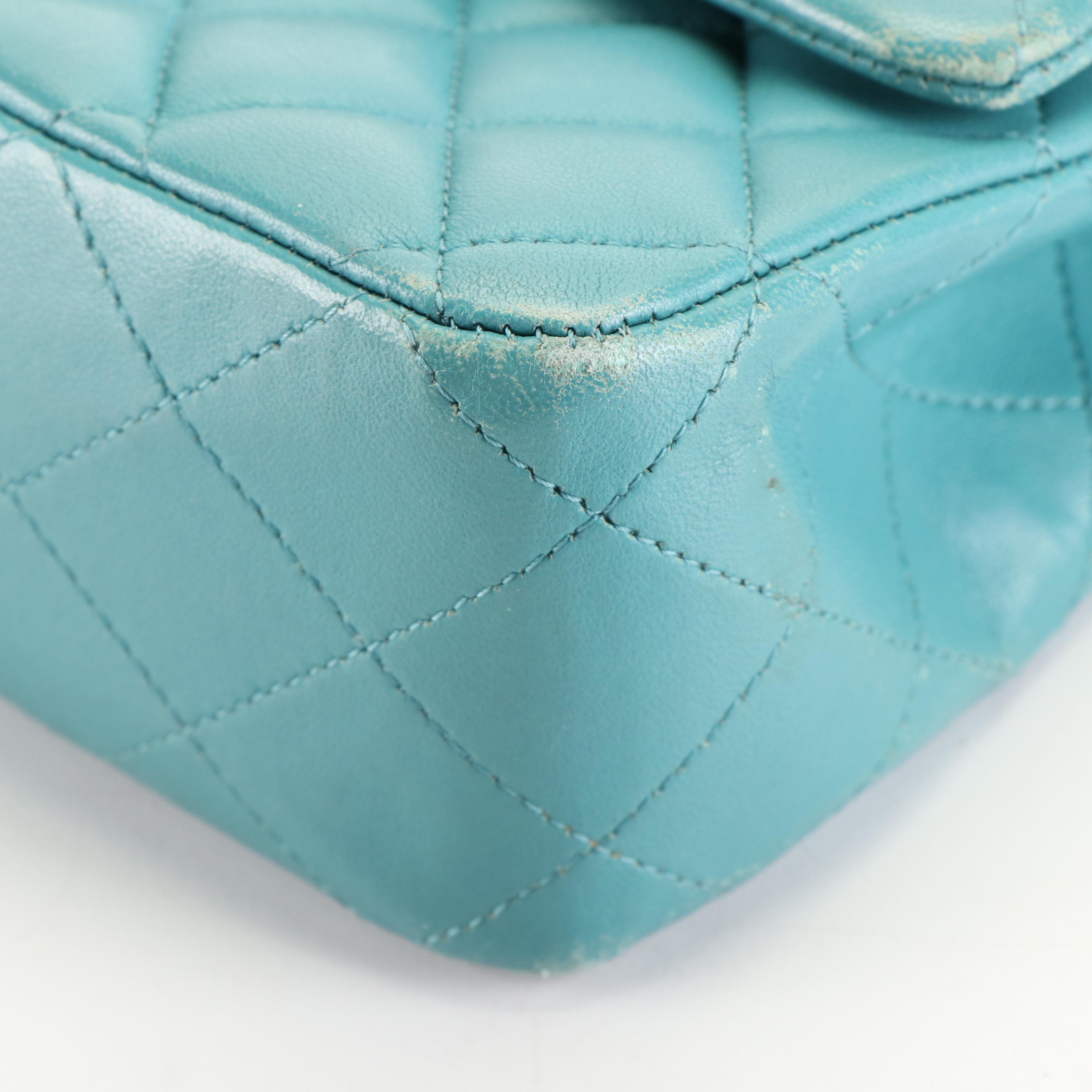 Chanel CC Double Flap Bag in Blue Quilted Diamond Sheepskin Leather