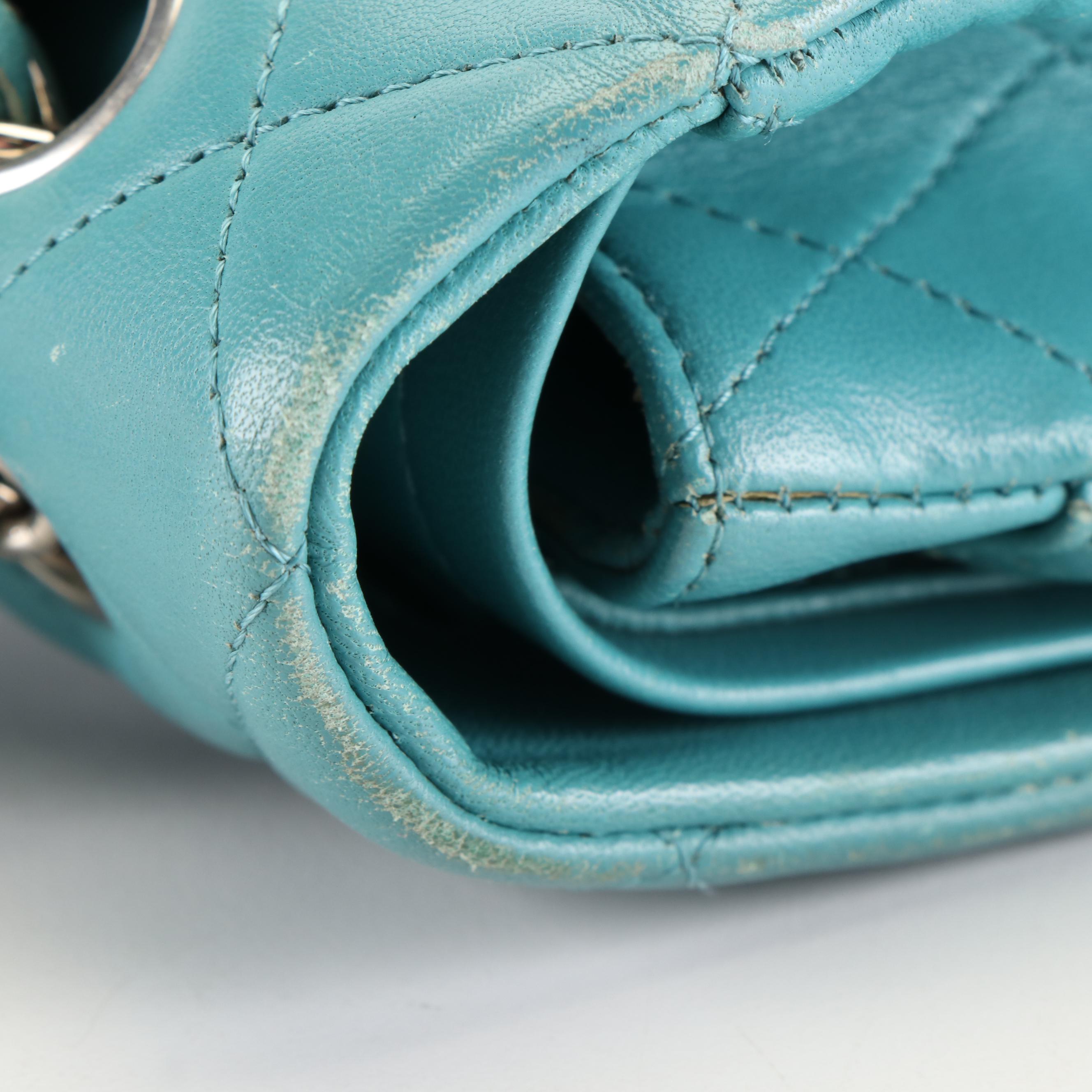 Chanel CC Double Flap Bag in Blue Quilted Diamond Sheepskin Leather