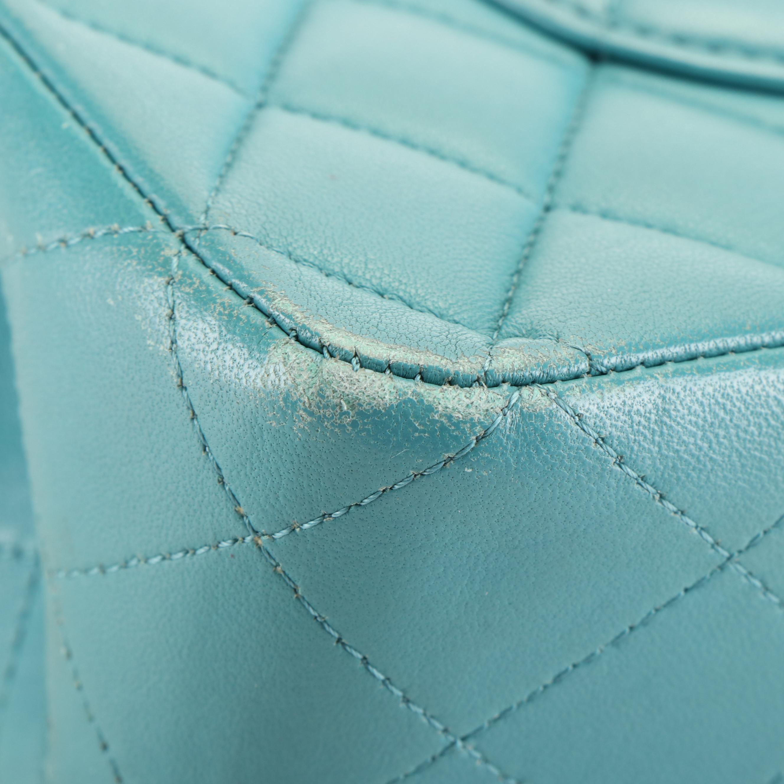 Chanel CC Double Flap Bag in Blue Quilted Diamond Sheepskin Leather