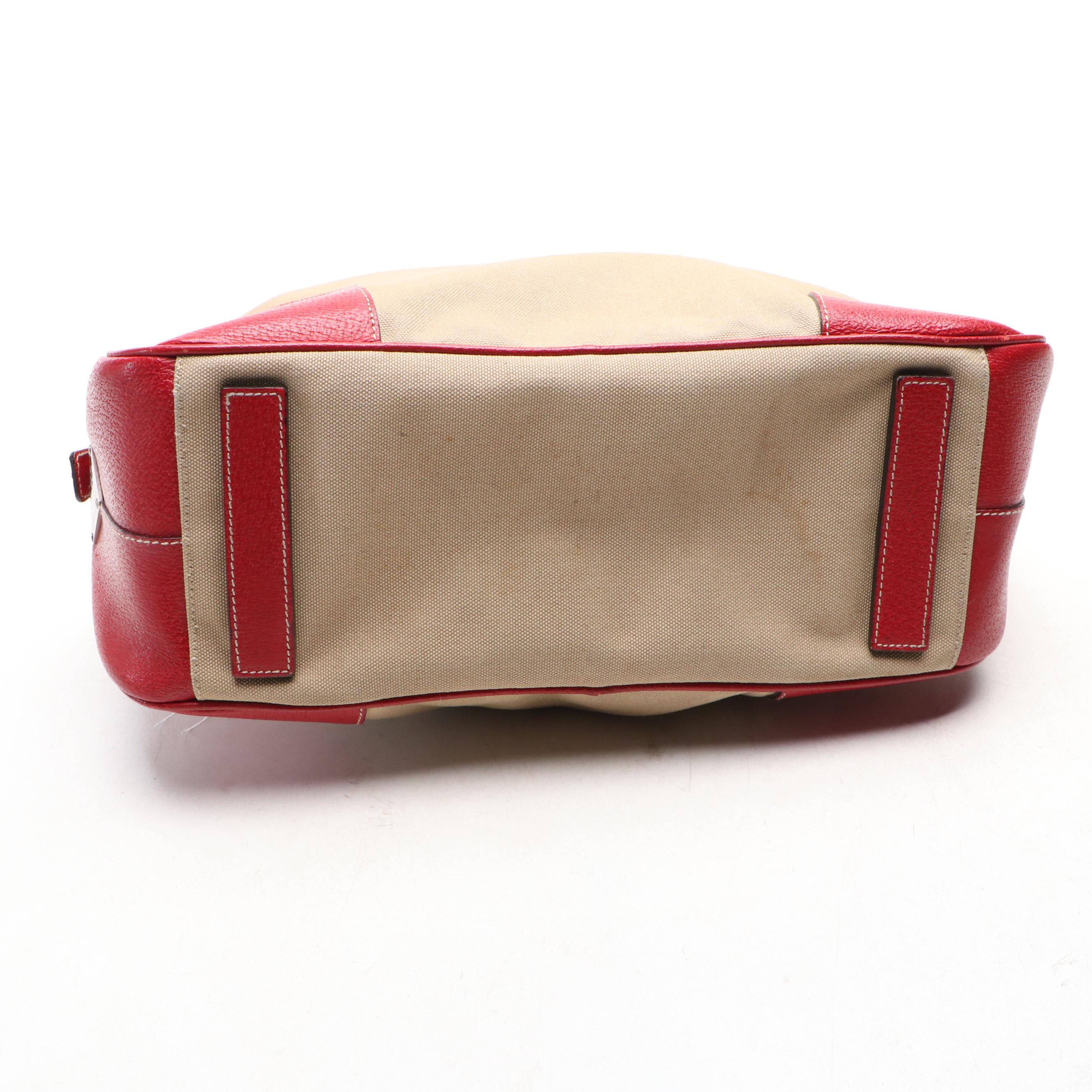 Prada Bowler Bag in Red Cinghiale-Trimmed Canapa