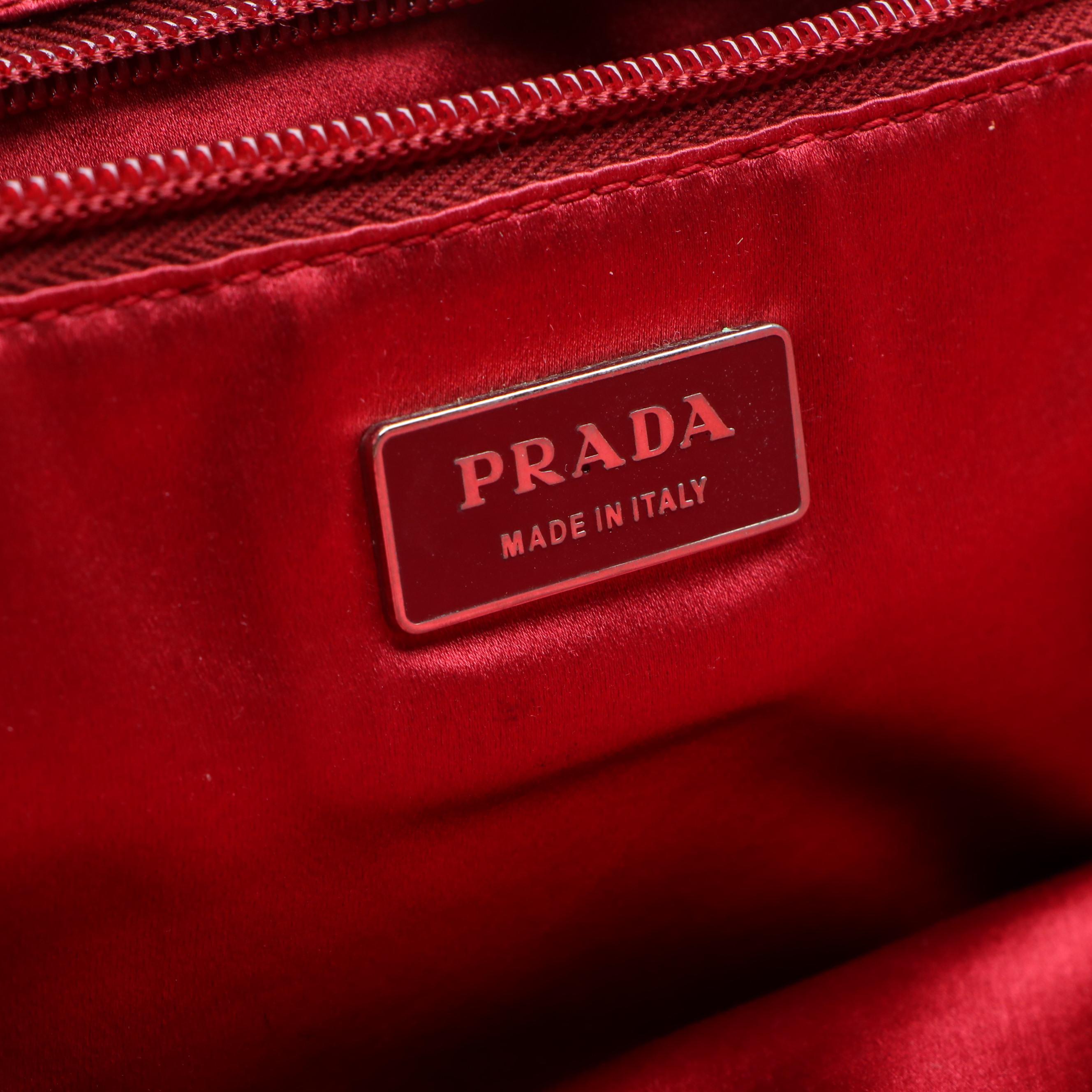 Prada Bowler Bag in Red Cinghiale-Trimmed Canapa