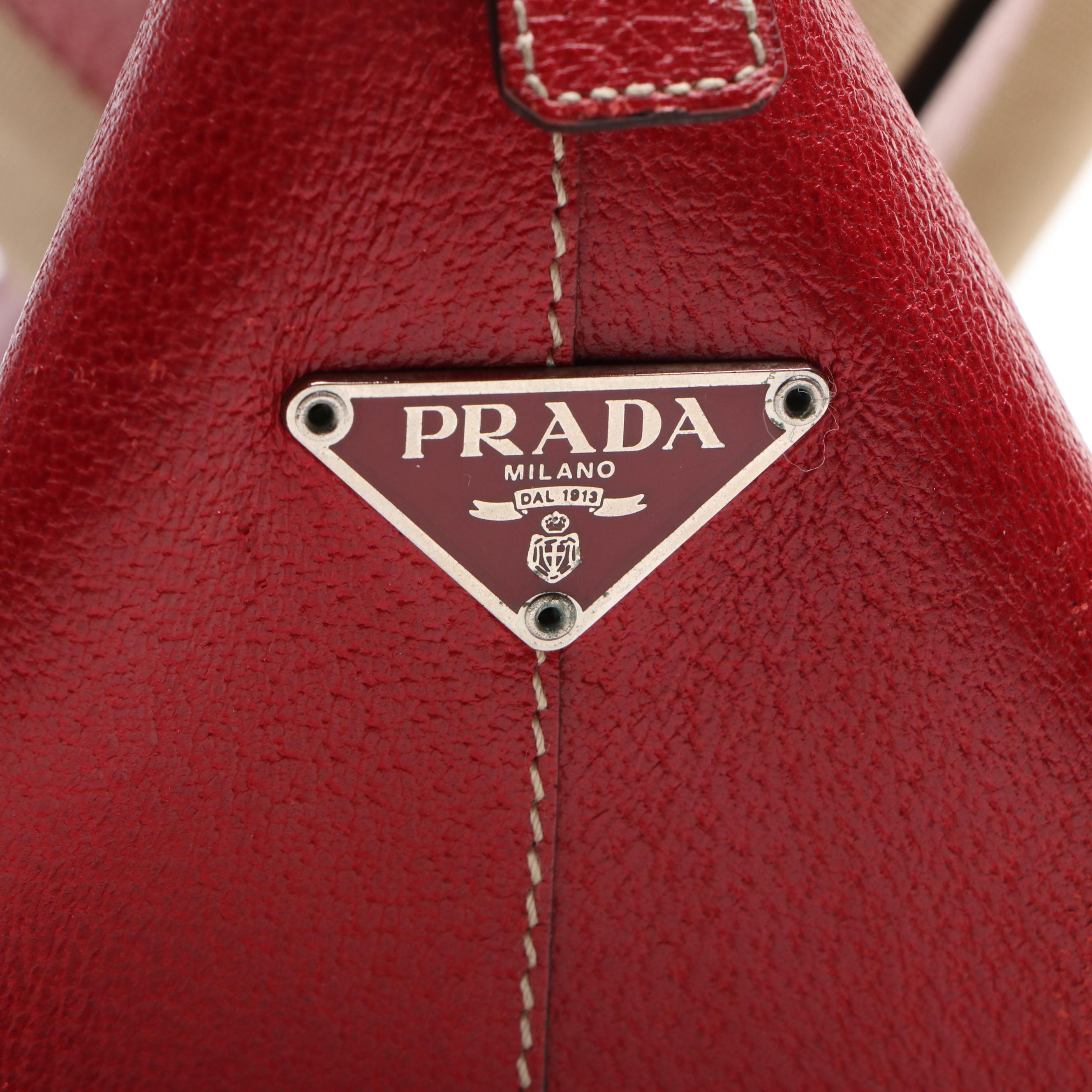 Prada Bowler Bag in Red Cinghiale-Trimmed Canapa