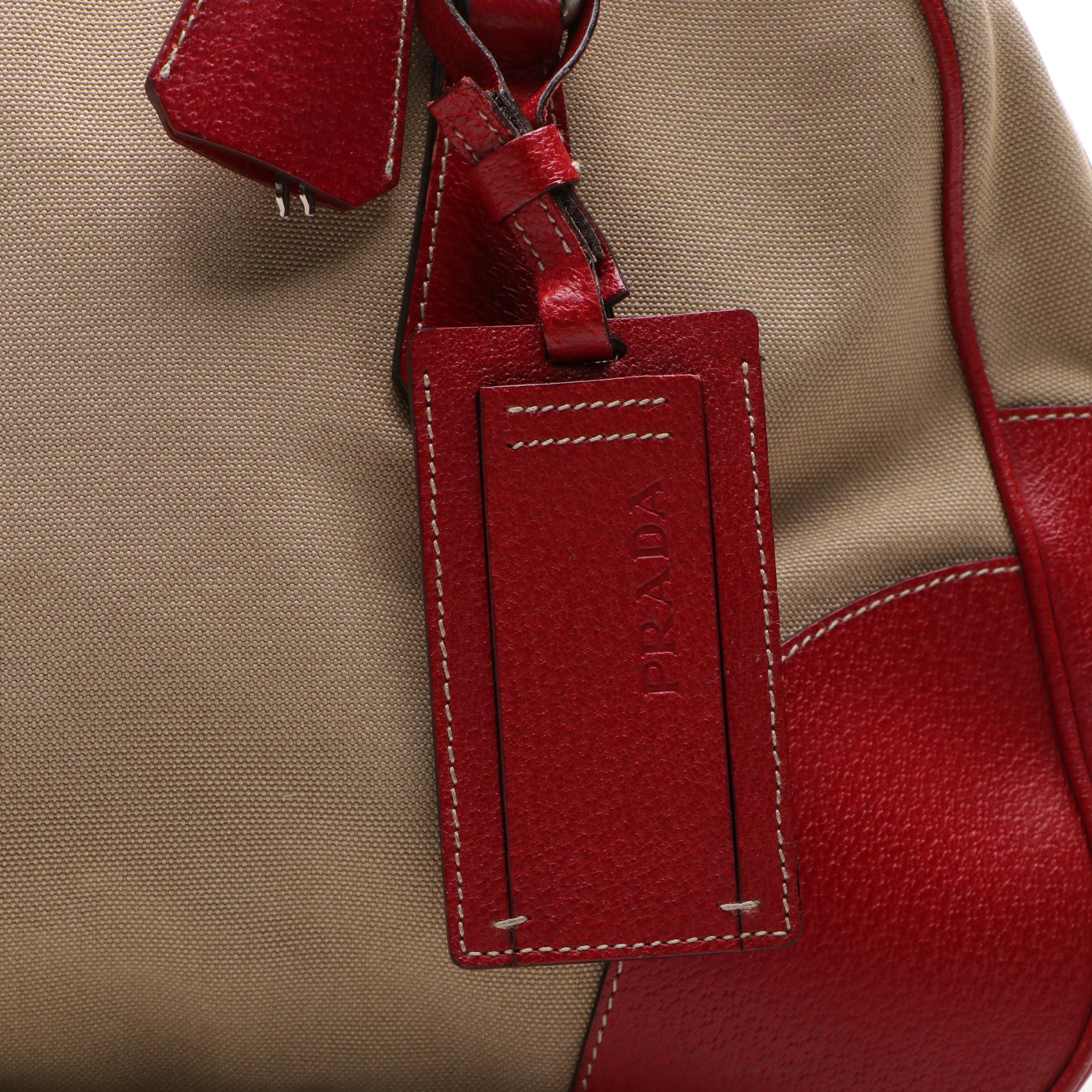 Prada Bowler Bag in Red Cinghiale-Trimmed Canapa