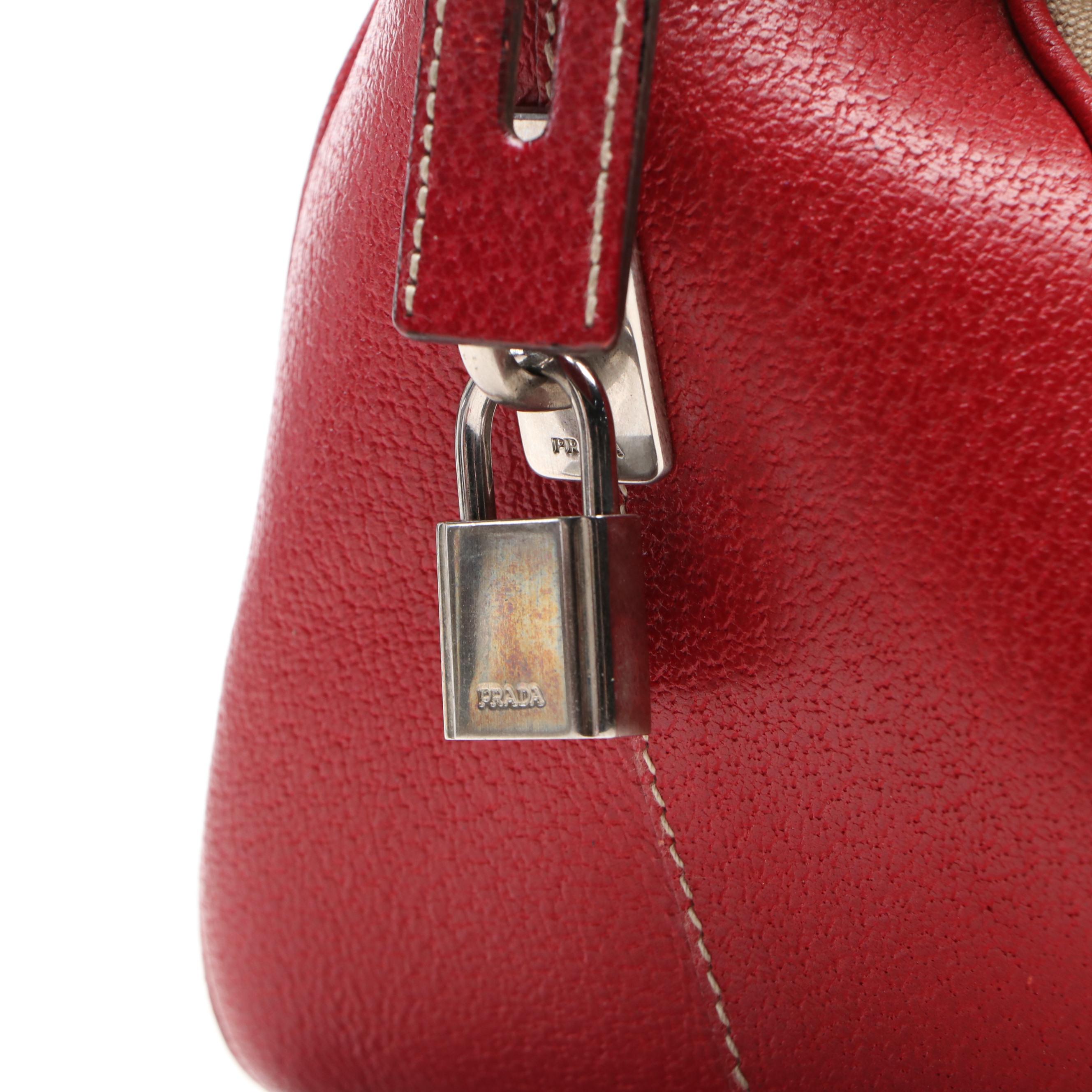 Prada Bowler Bag in Red Cinghiale-Trimmed Canapa