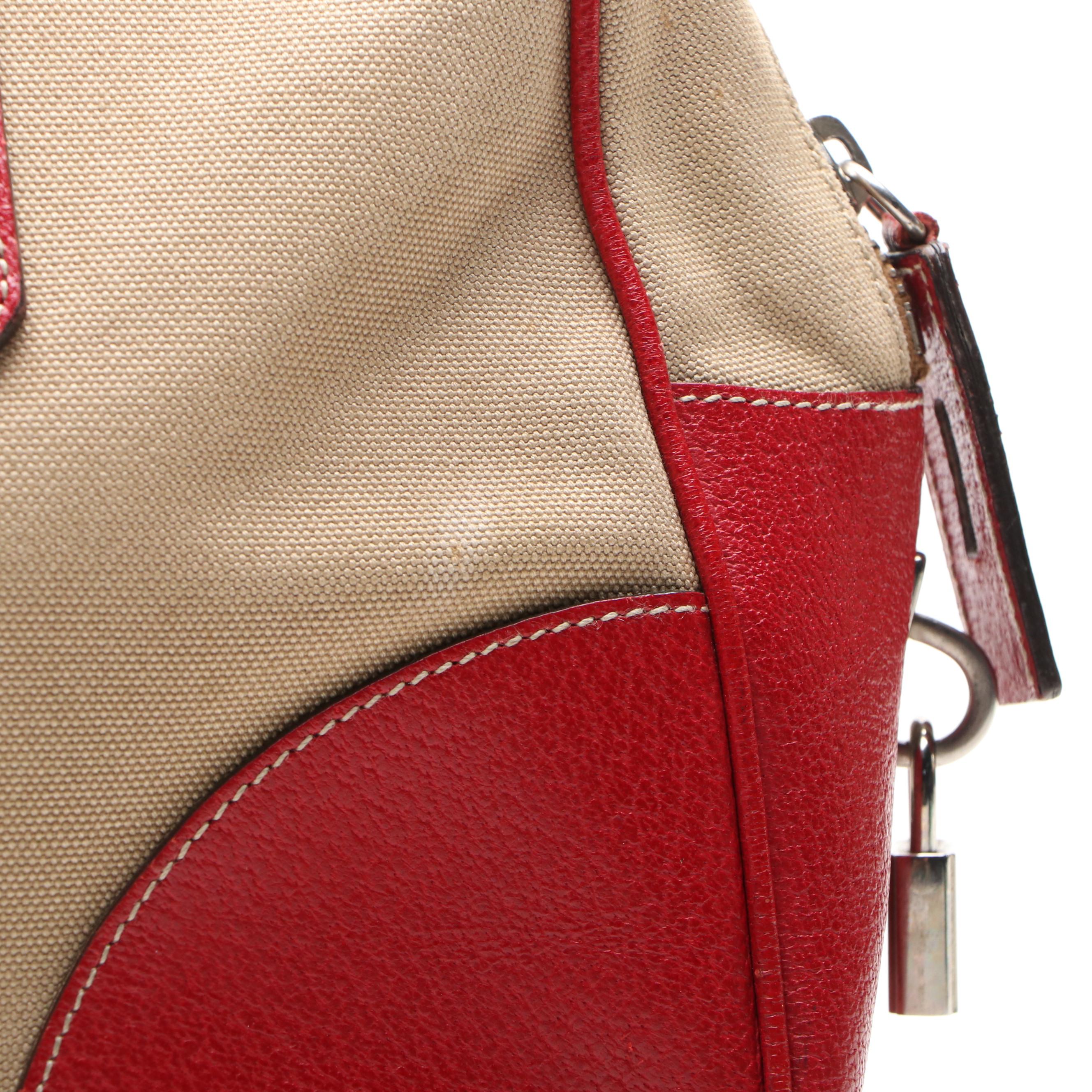 Prada Bowler Bag in Red Cinghiale-Trimmed Canapa