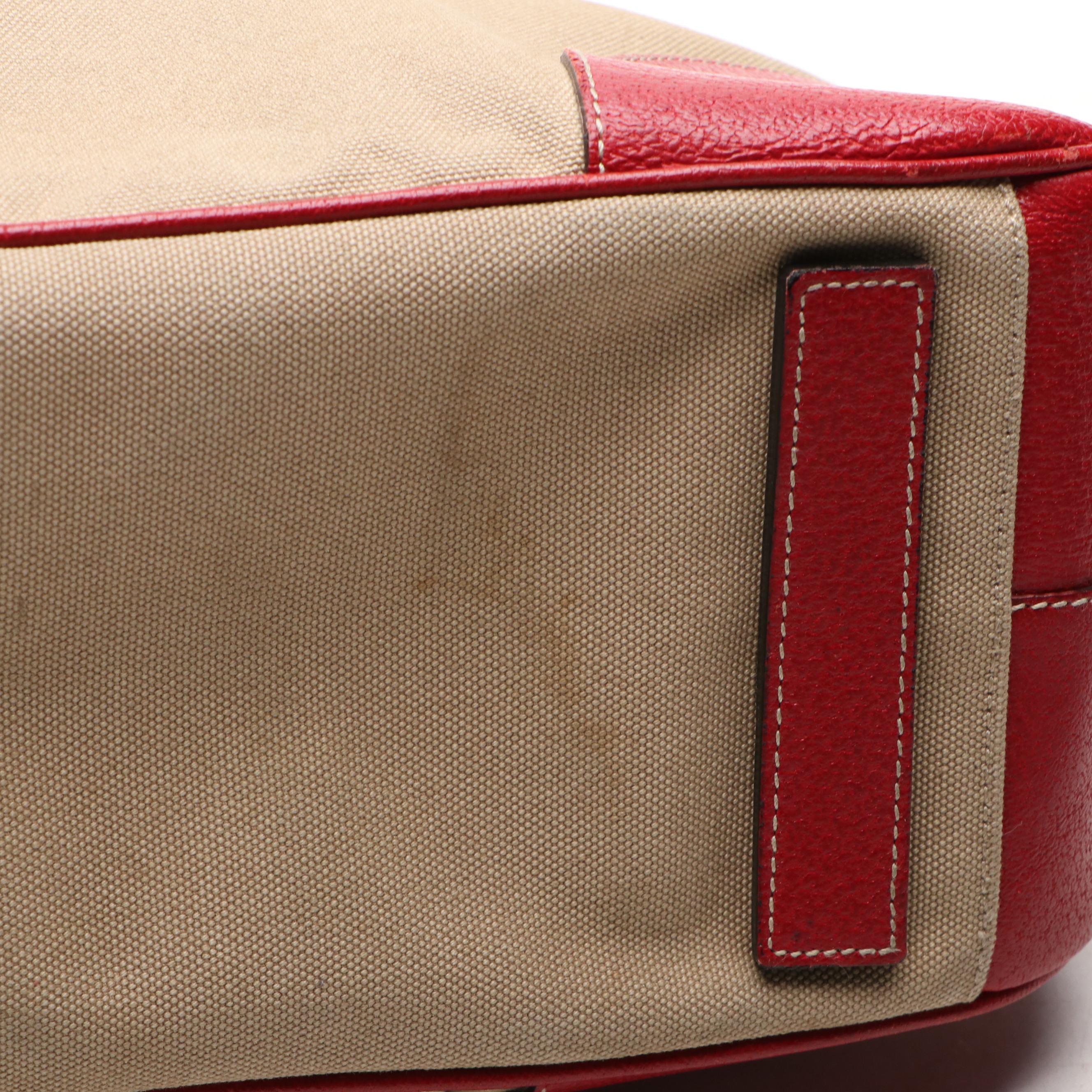 Prada Bowler Bag in Red Cinghiale-Trimmed Canapa