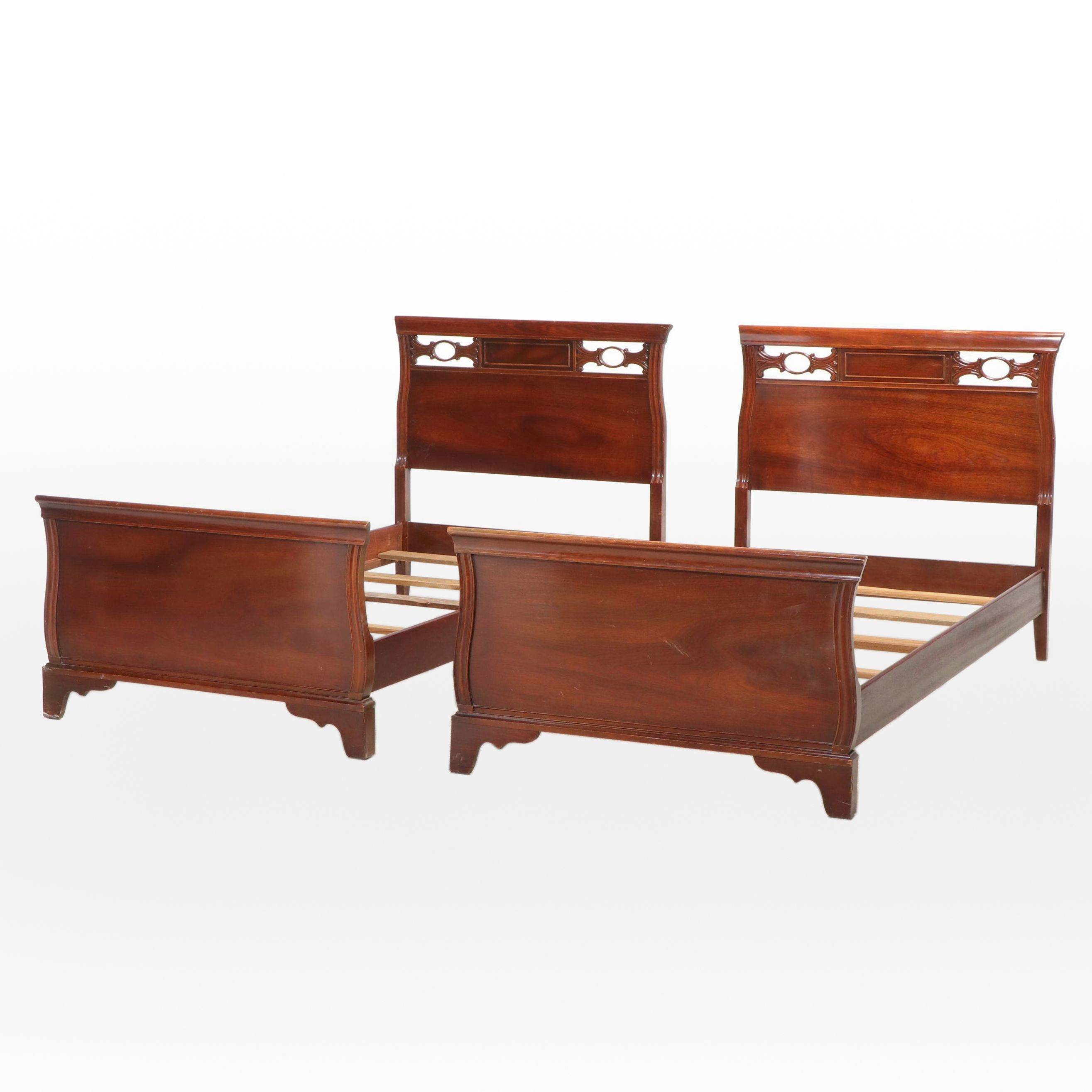 Pair of Mahogany Twin Sleigh Beds Frames, Early to Mid-20th Century