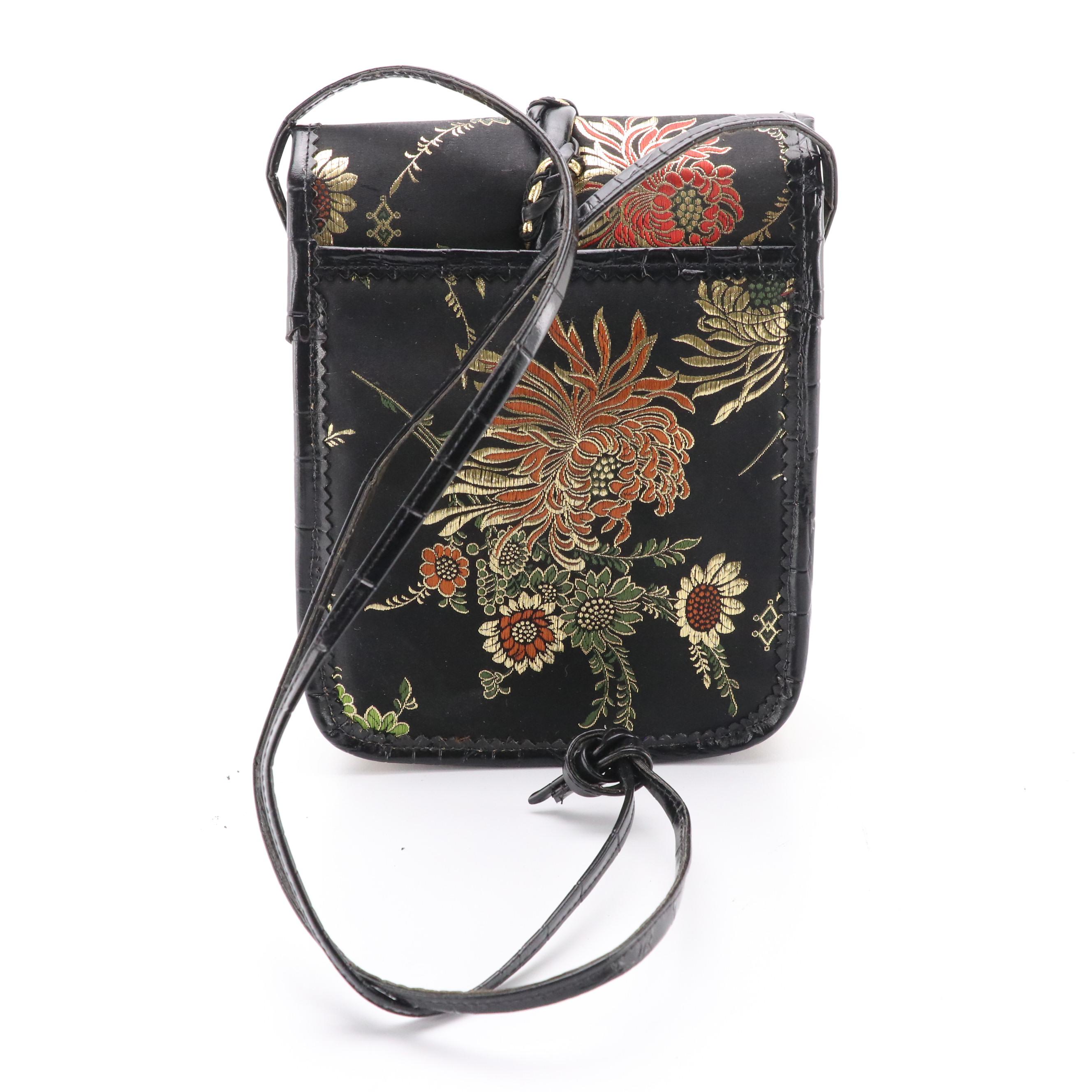 Carlo Fiori Silk Brocade Front Flap Crossody Bag with Black Velvet Pumps