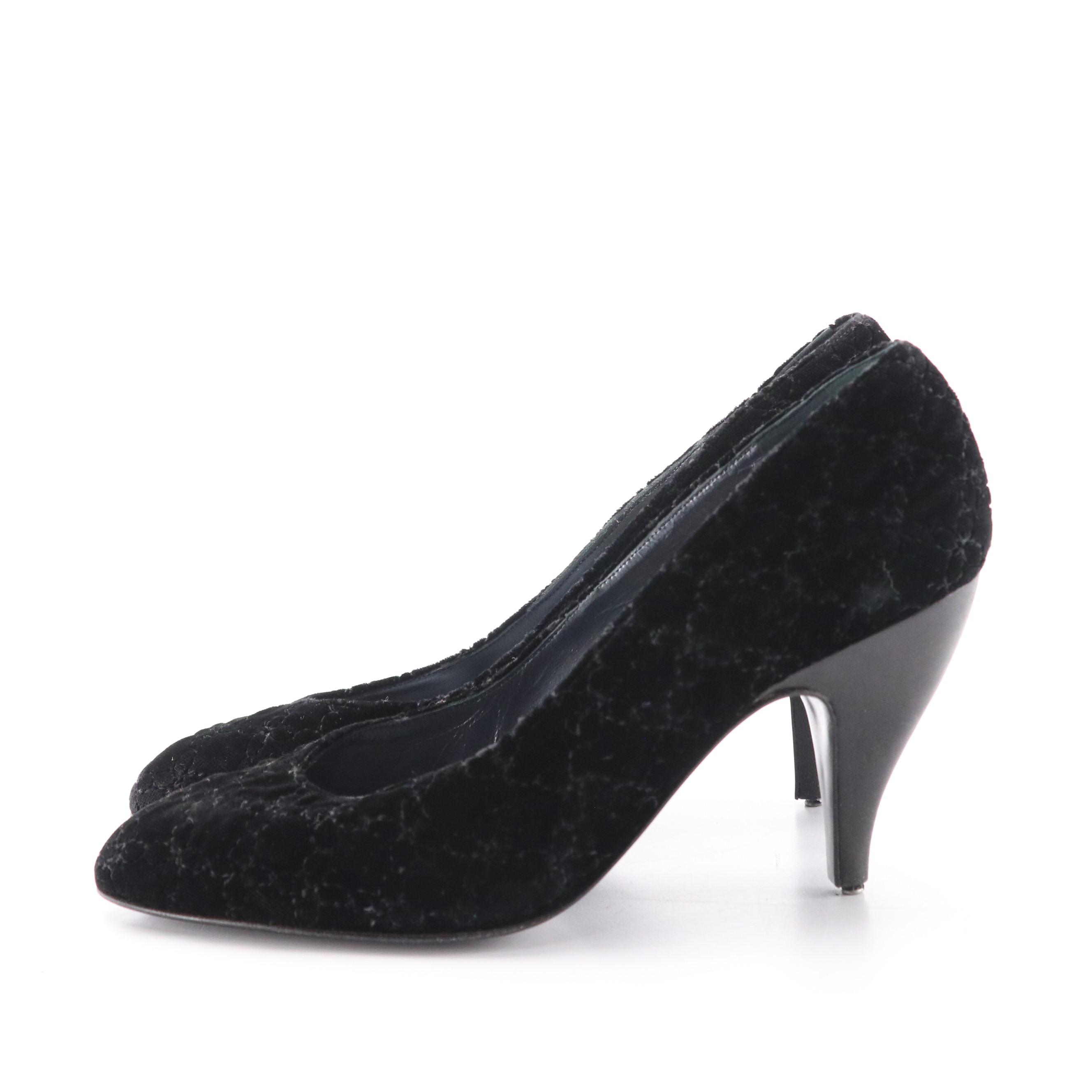 Carlo Fiori Silk Brocade Front Flap Crossody Bag with Black Velvet Pumps