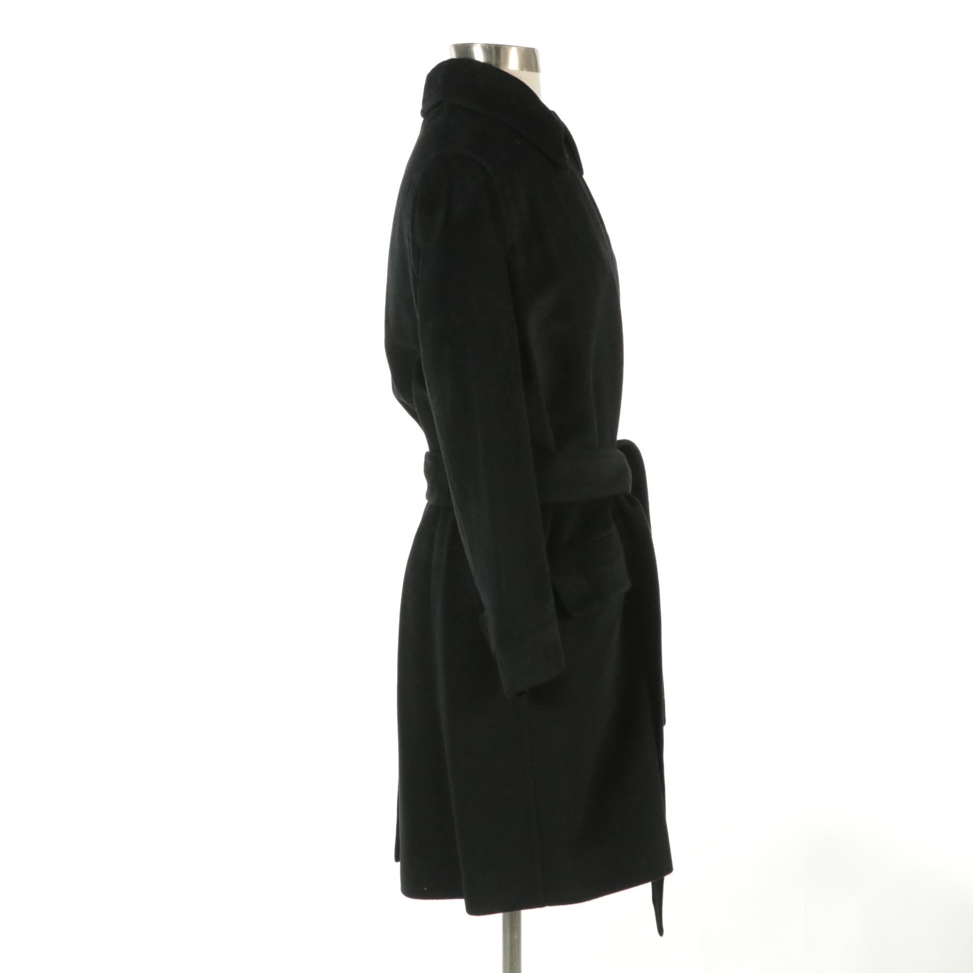 Donna Karan New York Black Angora Rabbit/Wool Blend Button-Front Coat