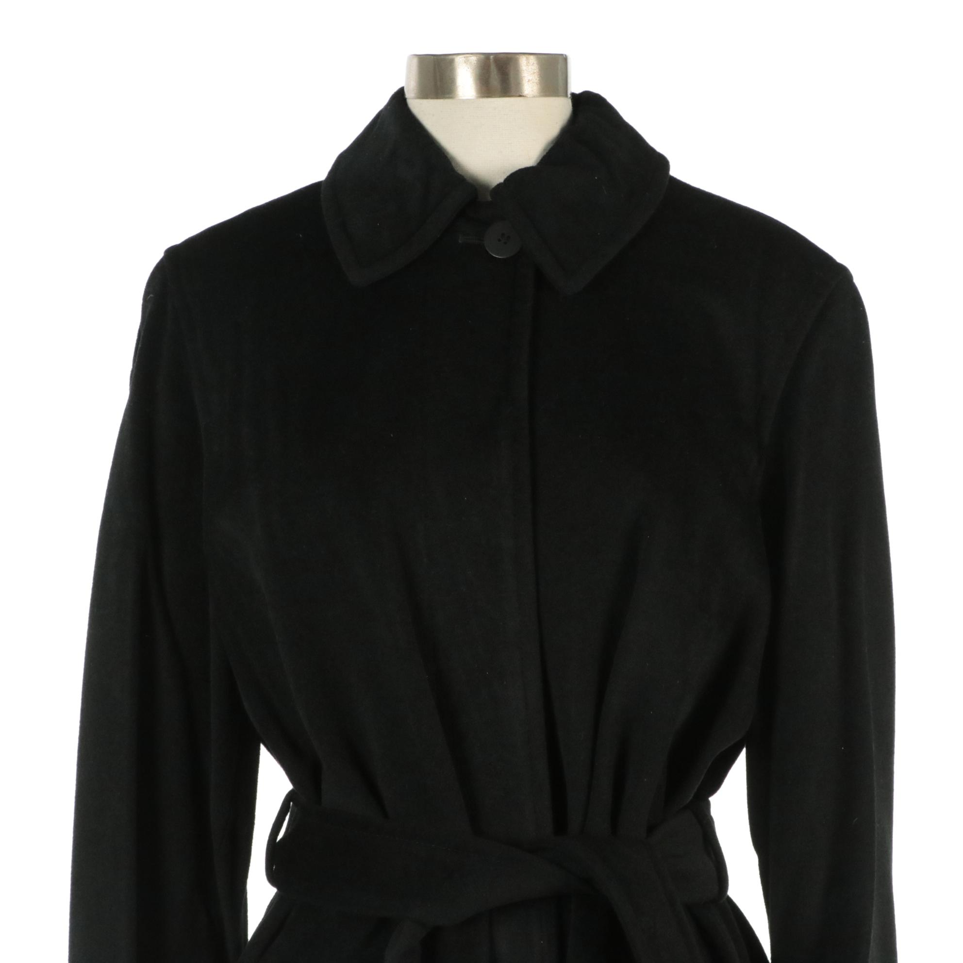 Donna Karan New York Black Angora Rabbit/Wool Blend Button-Front Coat
