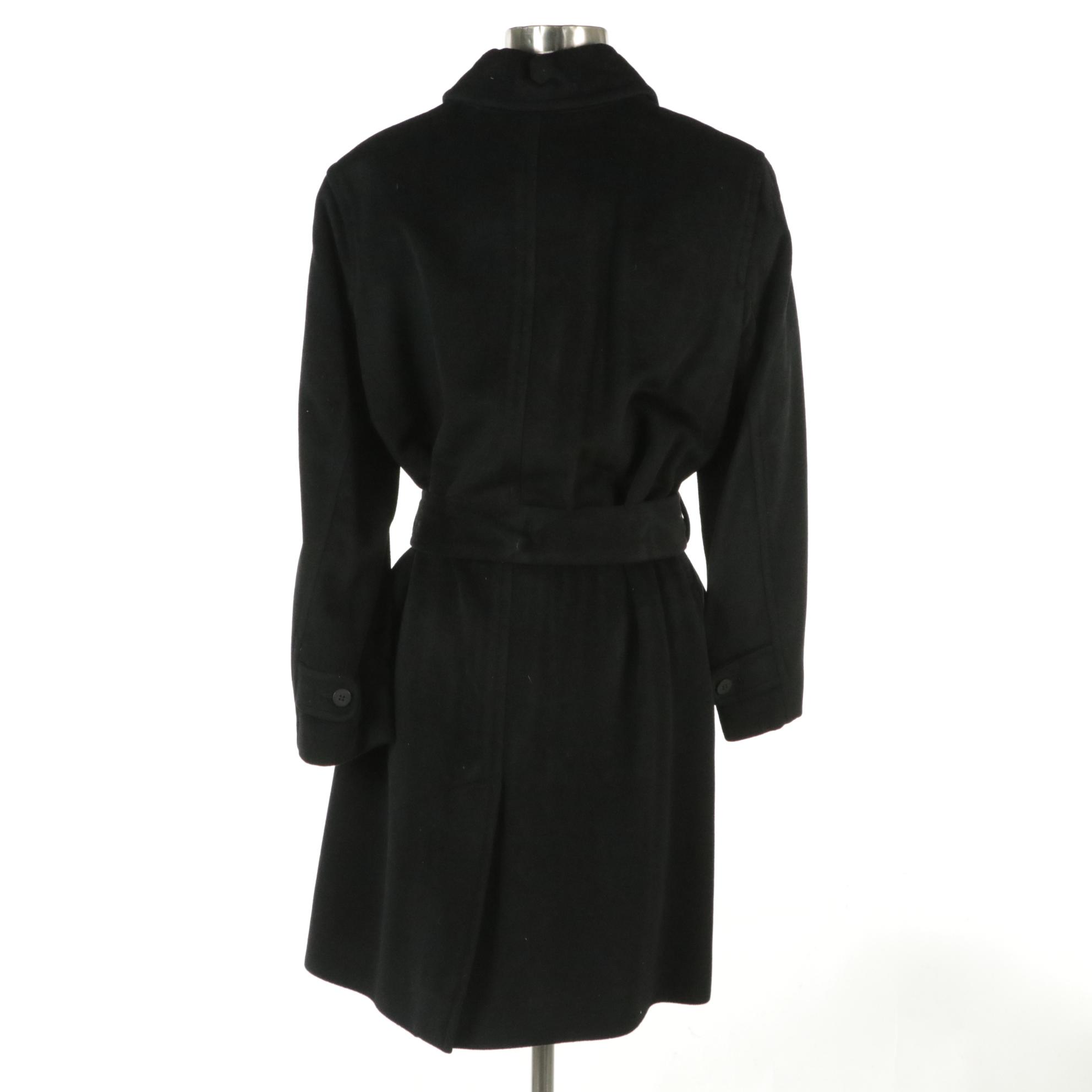 Donna Karan New York Black Angora Rabbit/Wool Blend Button-Front Coat