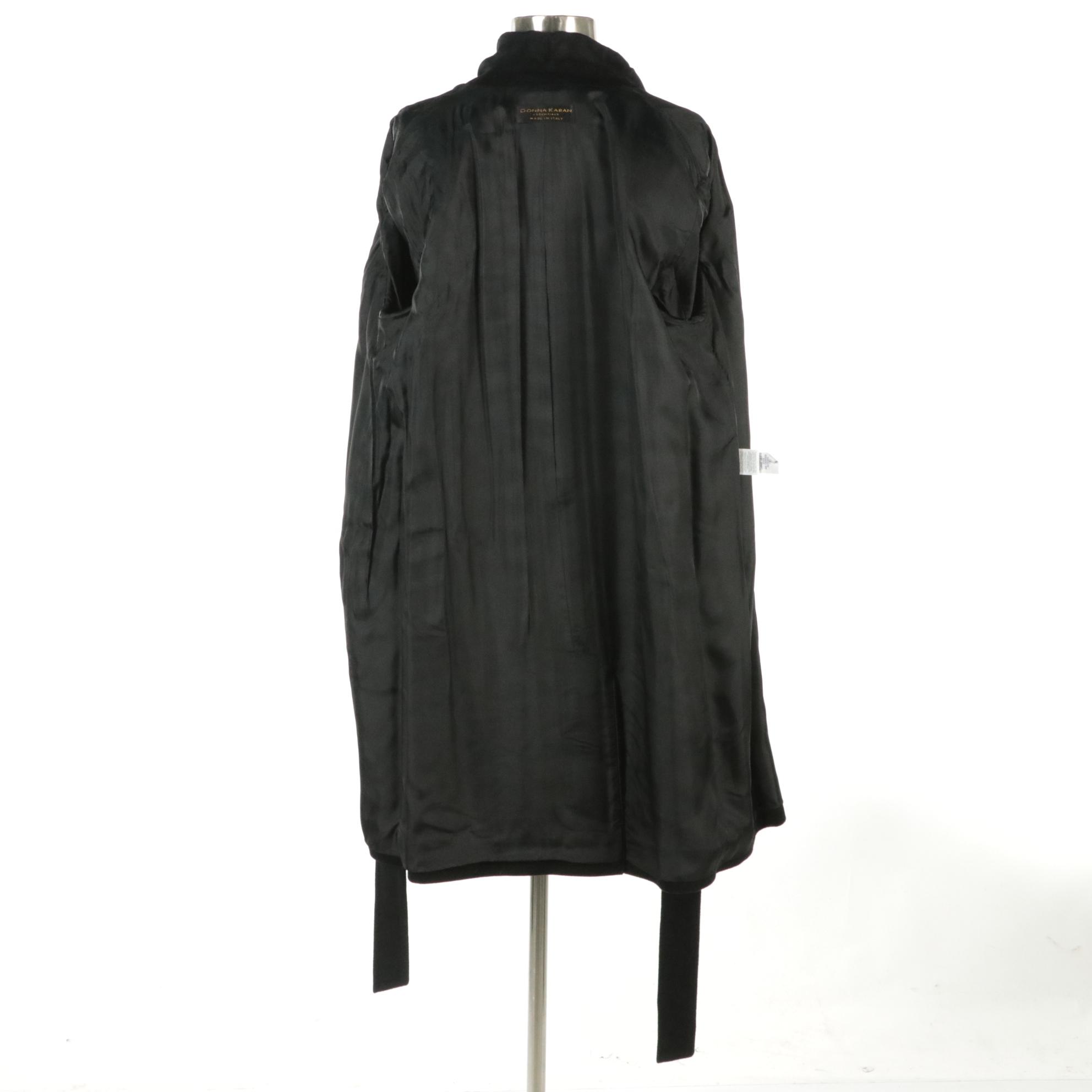 Donna Karan New York Black Angora Rabbit/Wool Blend Button-Front Coat