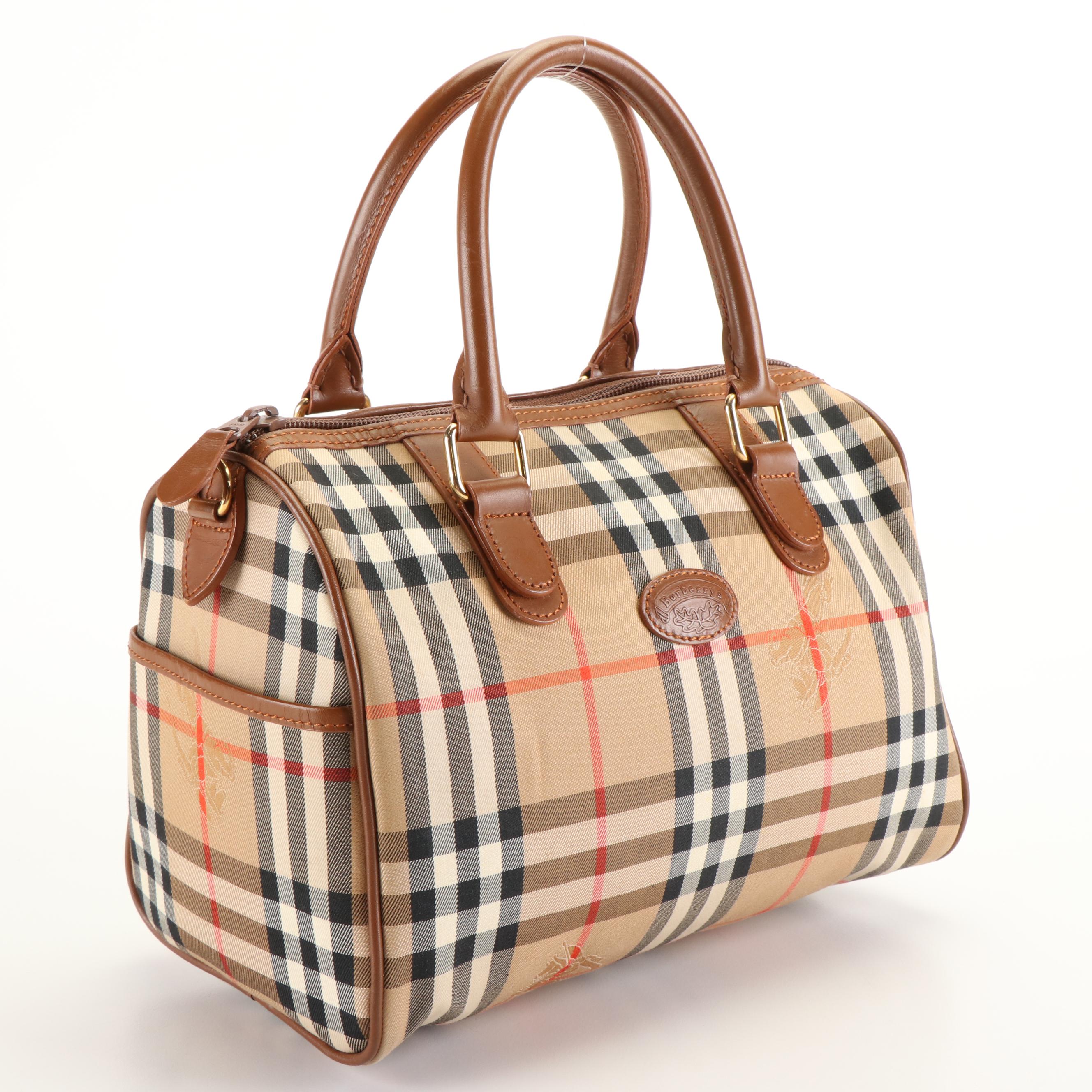 Burberry Canvas and Leather Nova Check Boston Handbag
