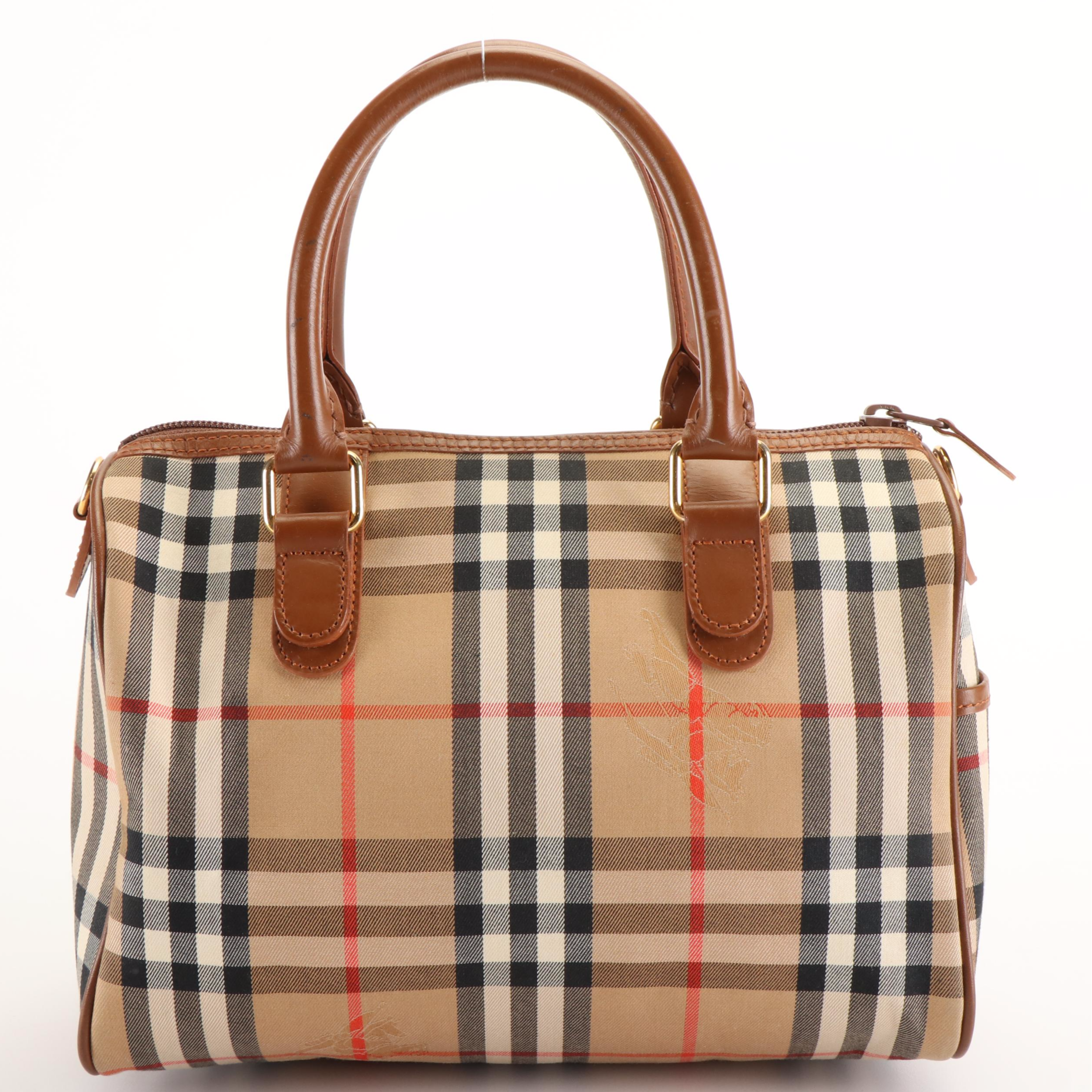 Burberry Canvas and Leather Nova Check Boston Handbag