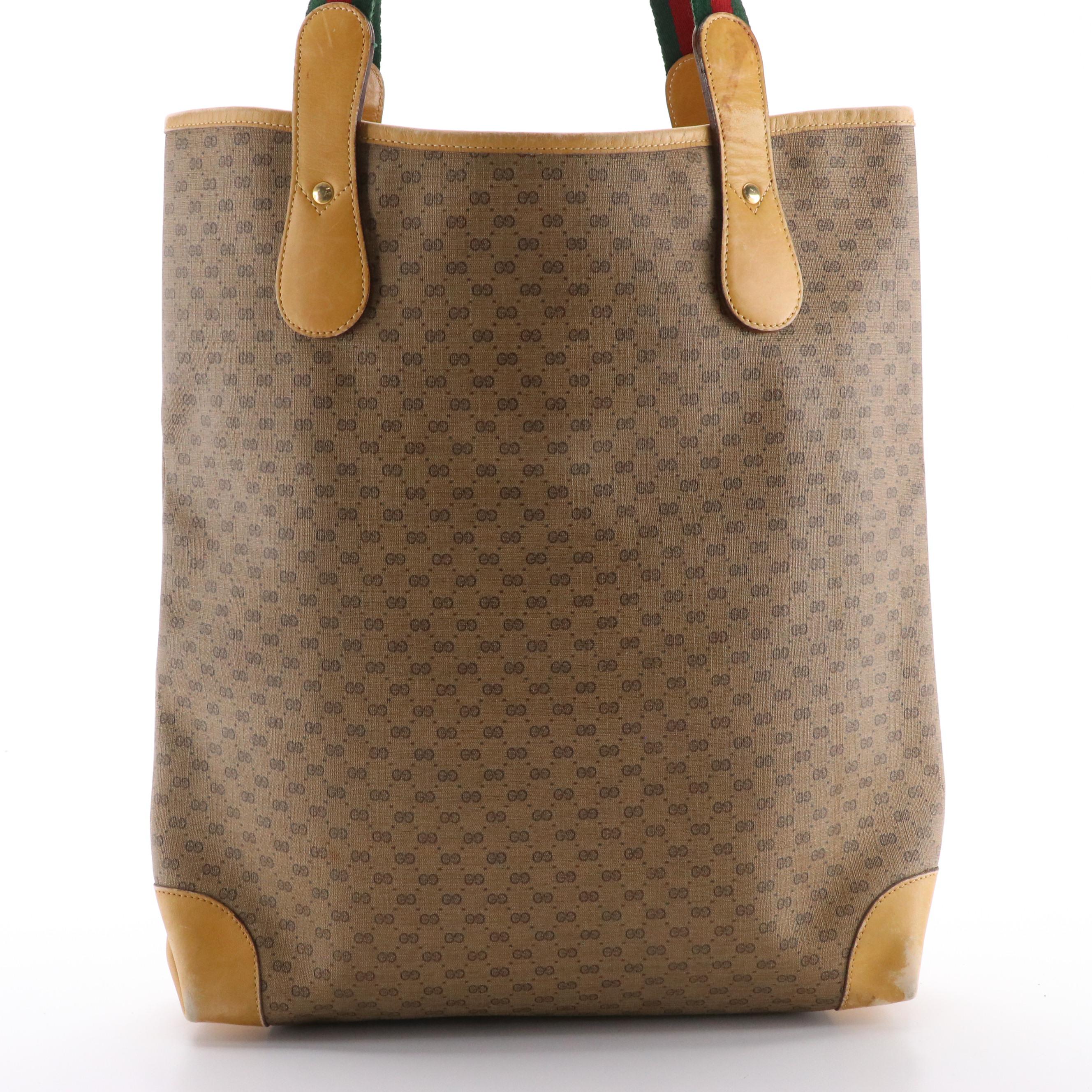 Gucci Front-Pocket Tote in Micro GG Canvas and Leather with Web Strap