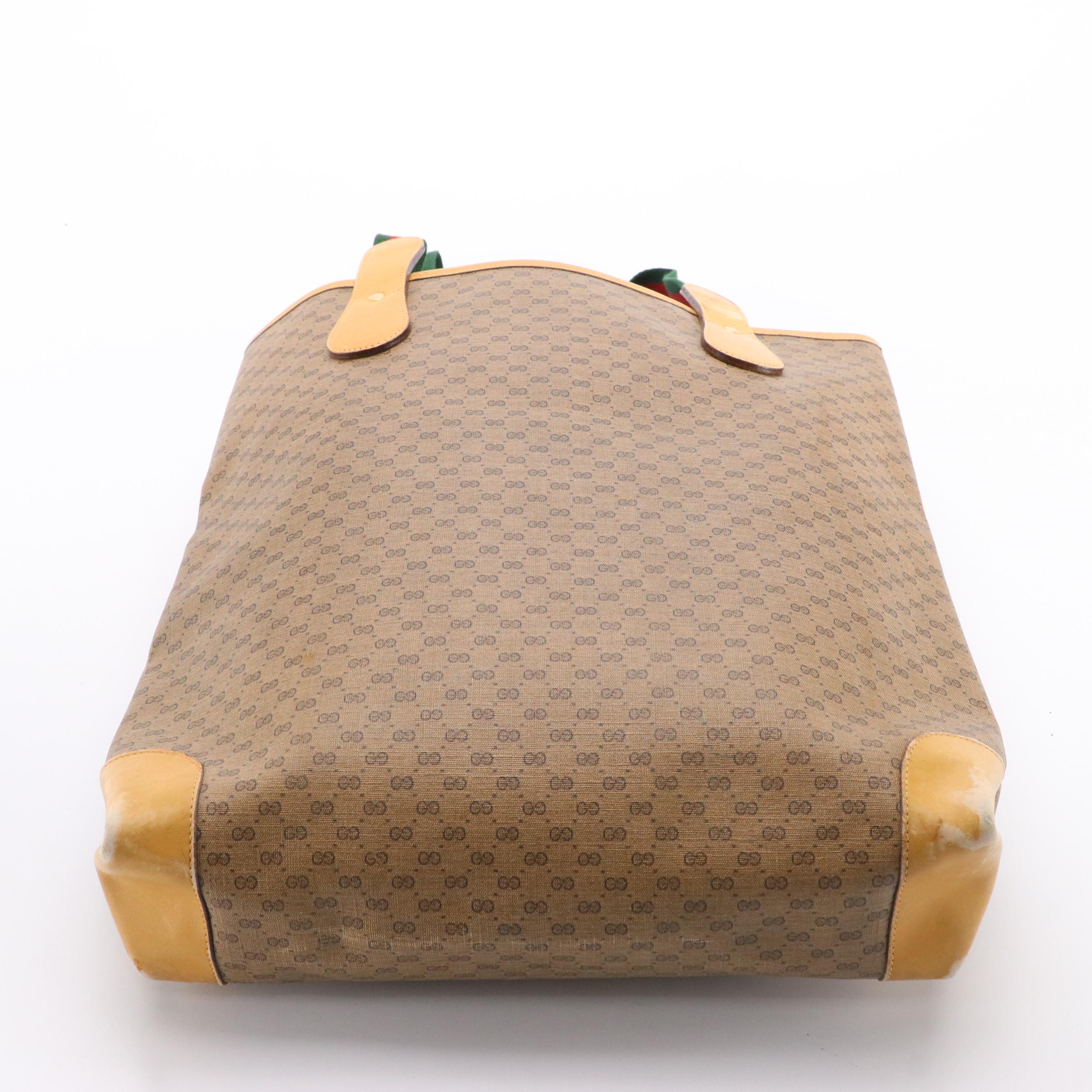 Gucci Front-Pocket Tote in Micro GG Canvas and Leather with Web Strap