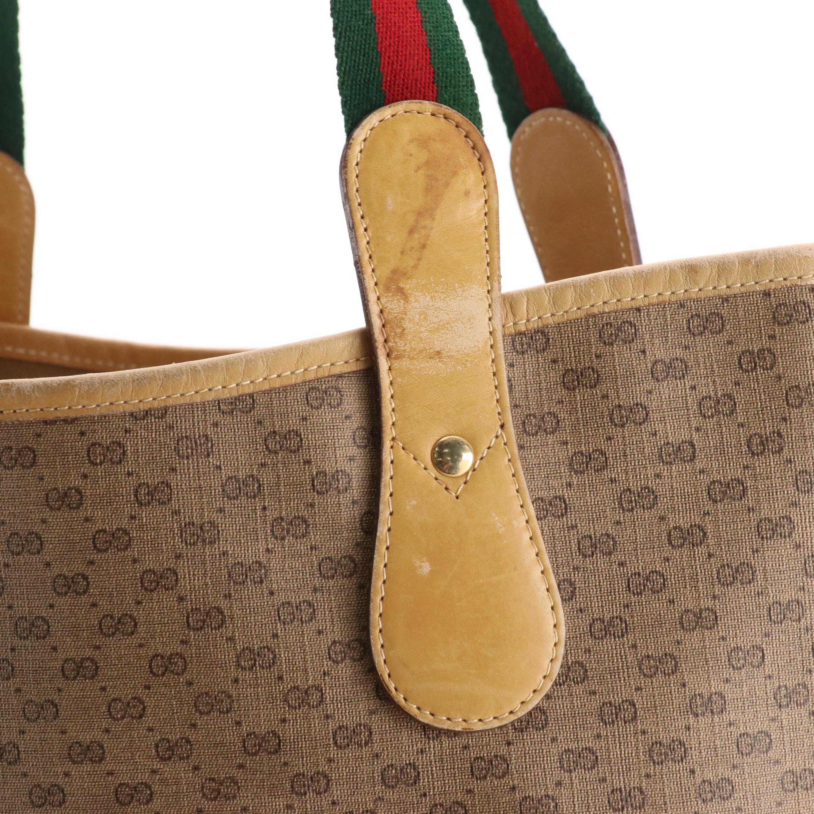 Gucci Front-Pocket Tote in Micro GG Canvas and Leather with Web Strap
