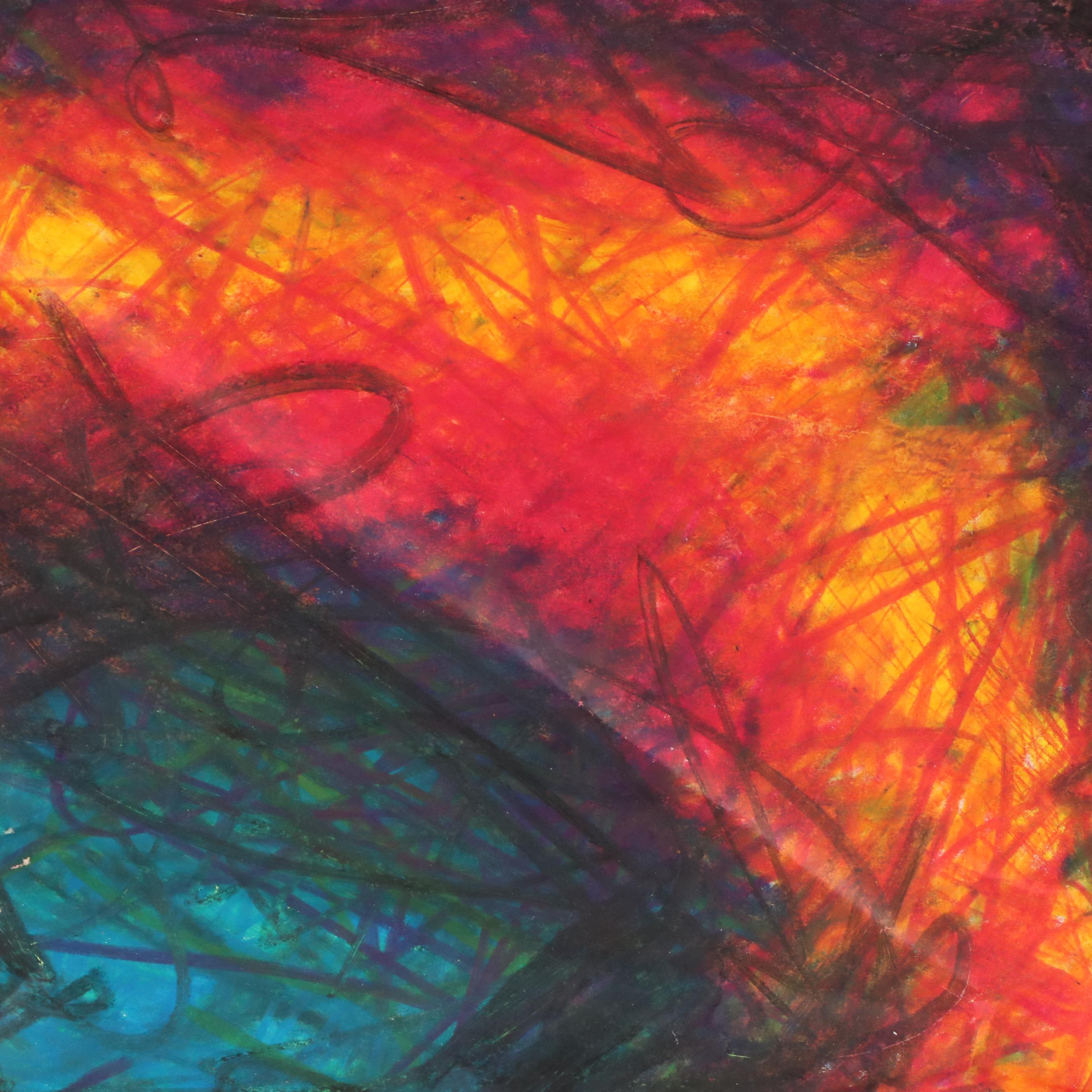 Collection of Four Abstract Oil Pastel Drawings, 21st Century